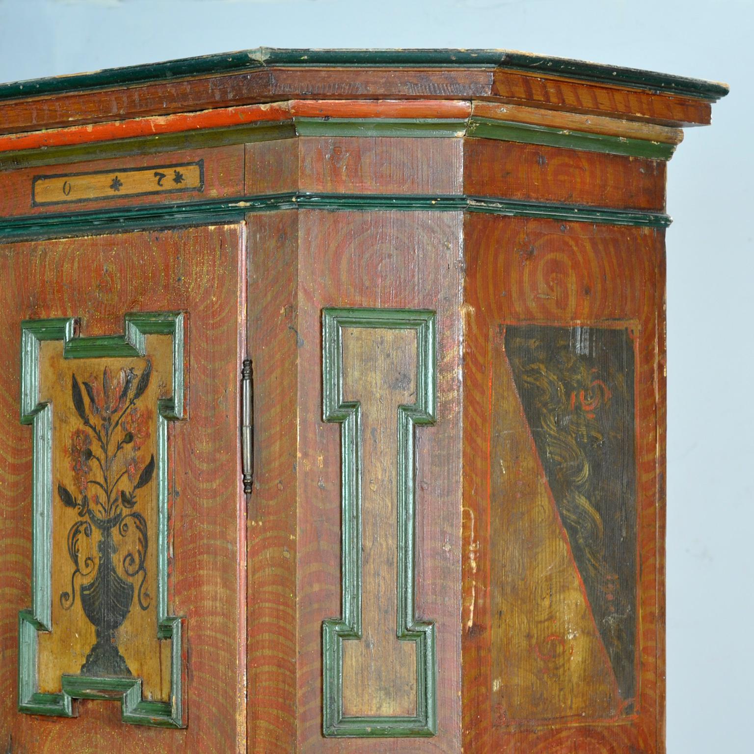 Armoire/meuble de mariage d'art populaire peint à la main, Allemagne du Sud, daté de 1807 en vente 7