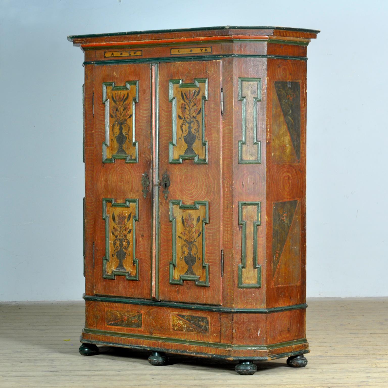 Artisanat Armoire/meuble de mariage d'art populaire peint à la main, Allemagne du Sud, daté de 1807 en vente