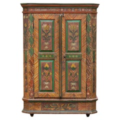 Armoire d'arte popolare dipinto a mano, Germania meridionale, datato 1840, con iscrizione "Katharin