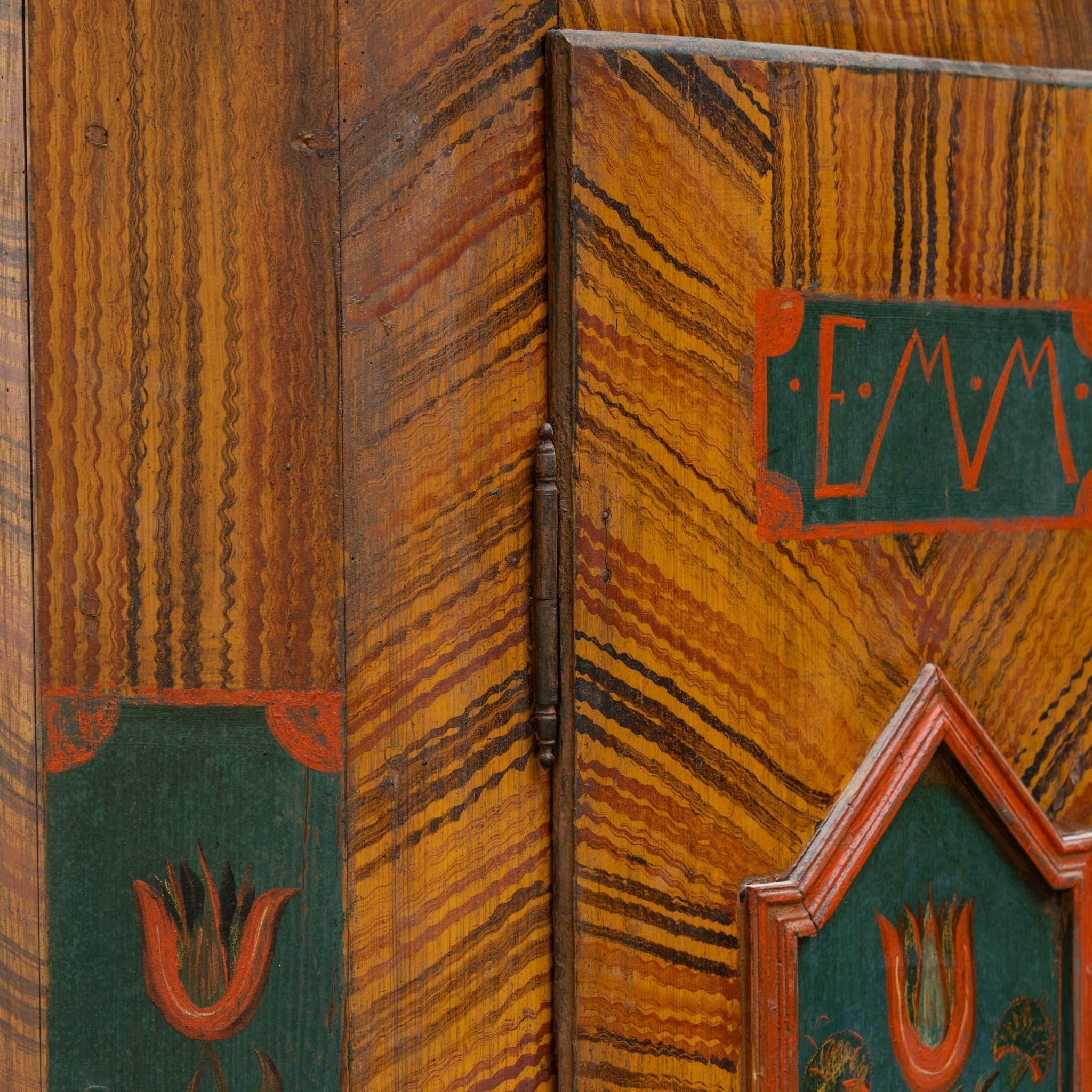 Fine XIX secolo Armoire d'arte popolare dipinto a mano, Germania meridionale, datato 1877 e Monogram EMM in vendita