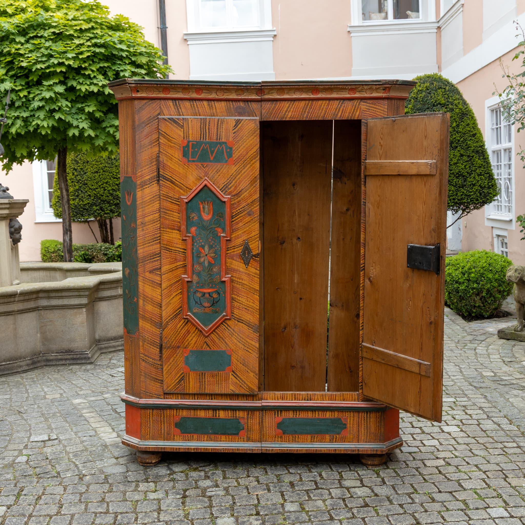 Armoire d'arte popolare dipinto a mano, Germania meridionale, datato 1877 e Monogram EMM in vendita 3