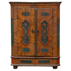Armoire d'arte popolare dipinto a mano, Germania meridionale, datato 1877 e Monogram EMM