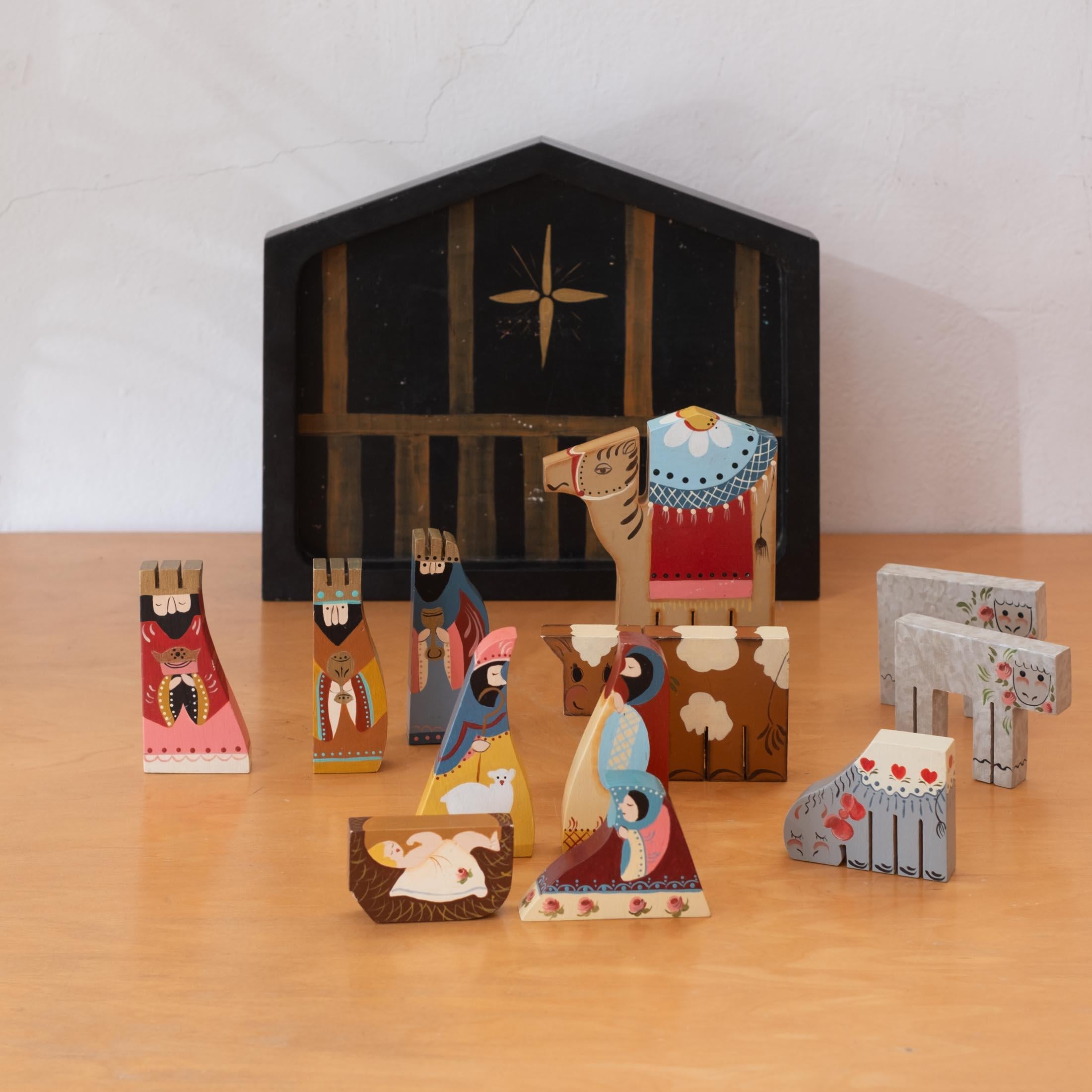 Sculpture de crèche peinte à la main et de style folklorique en vente 4