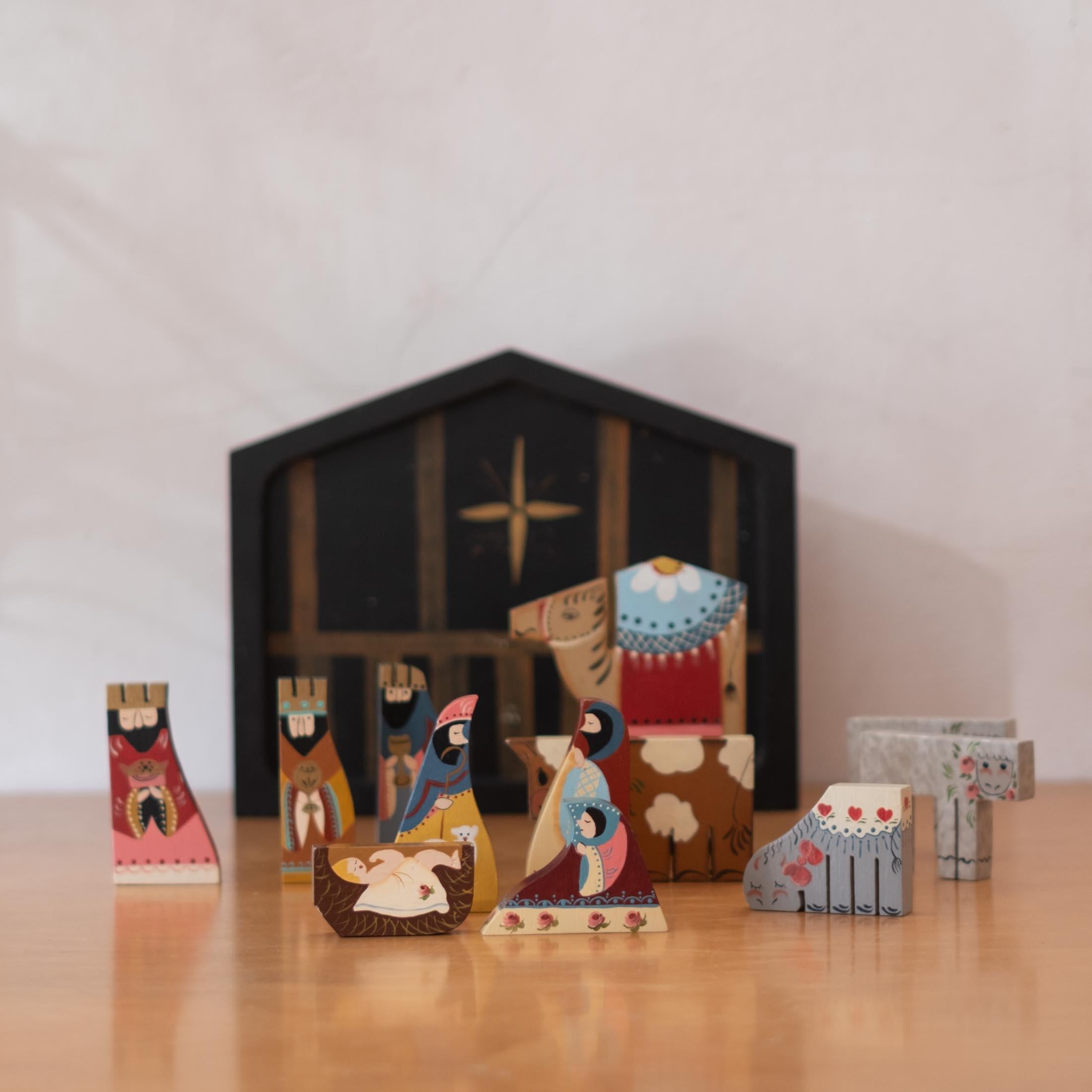 Mid-Century Modern Sculpture de crèche peinte à la main et de style folklorique en vente