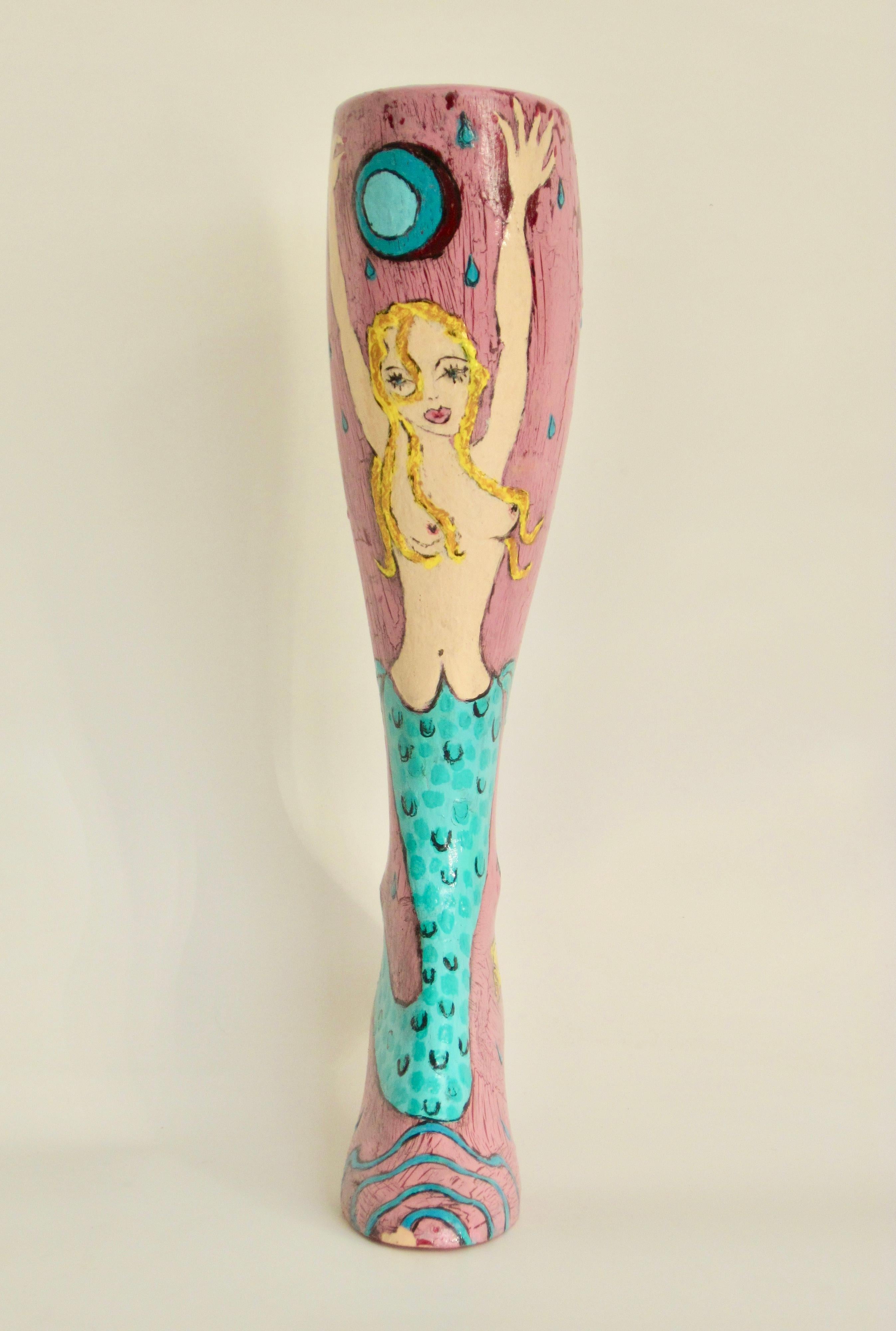 Post-Modern Hand Painted Folk Art Nude Mermaid Mannequin Leg