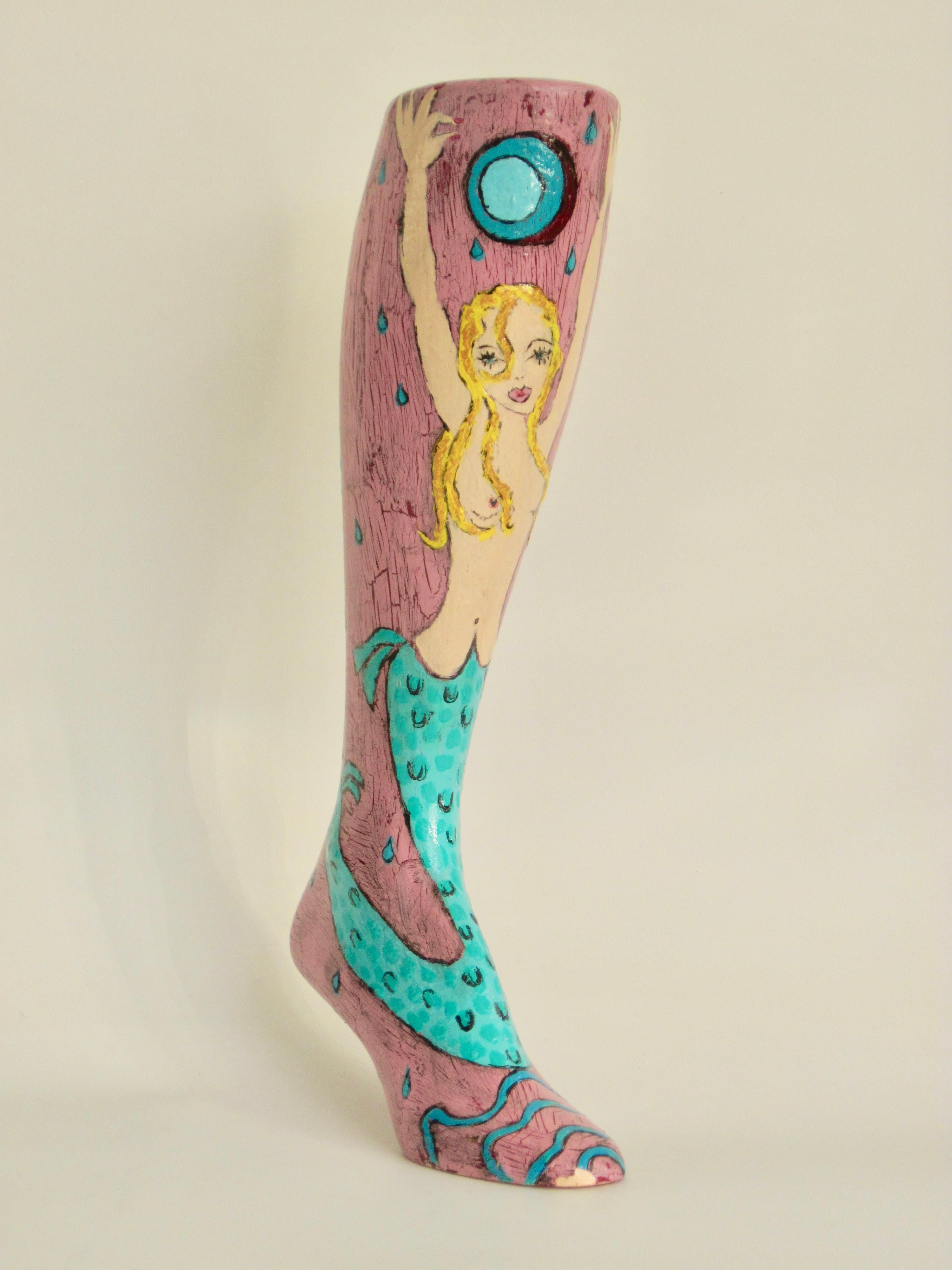 North American Hand Painted Folk Art Nude Mermaid Mannequin Leg