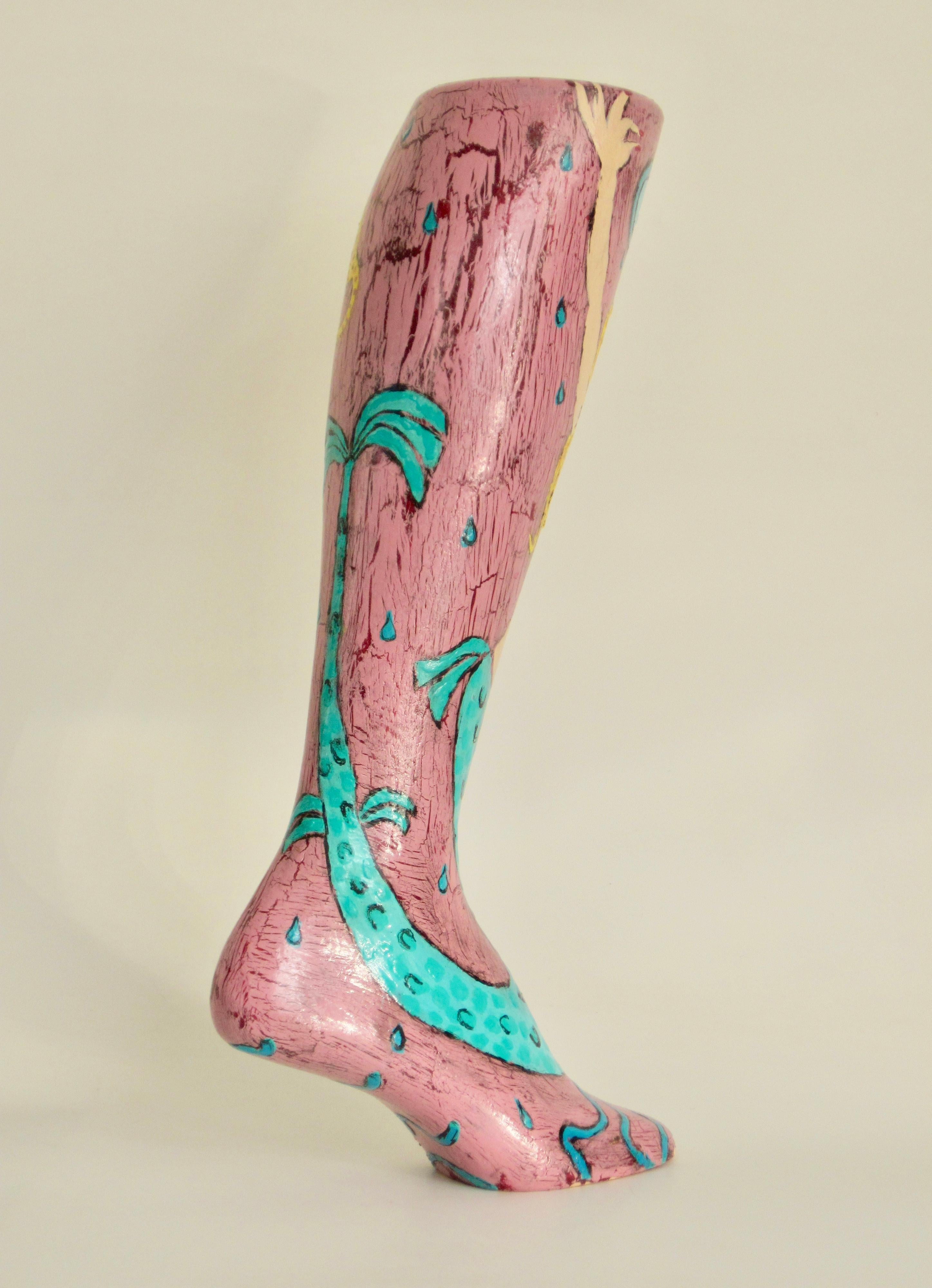 Plastic Hand Painted Folk Art Nude Mermaid Mannequin Leg