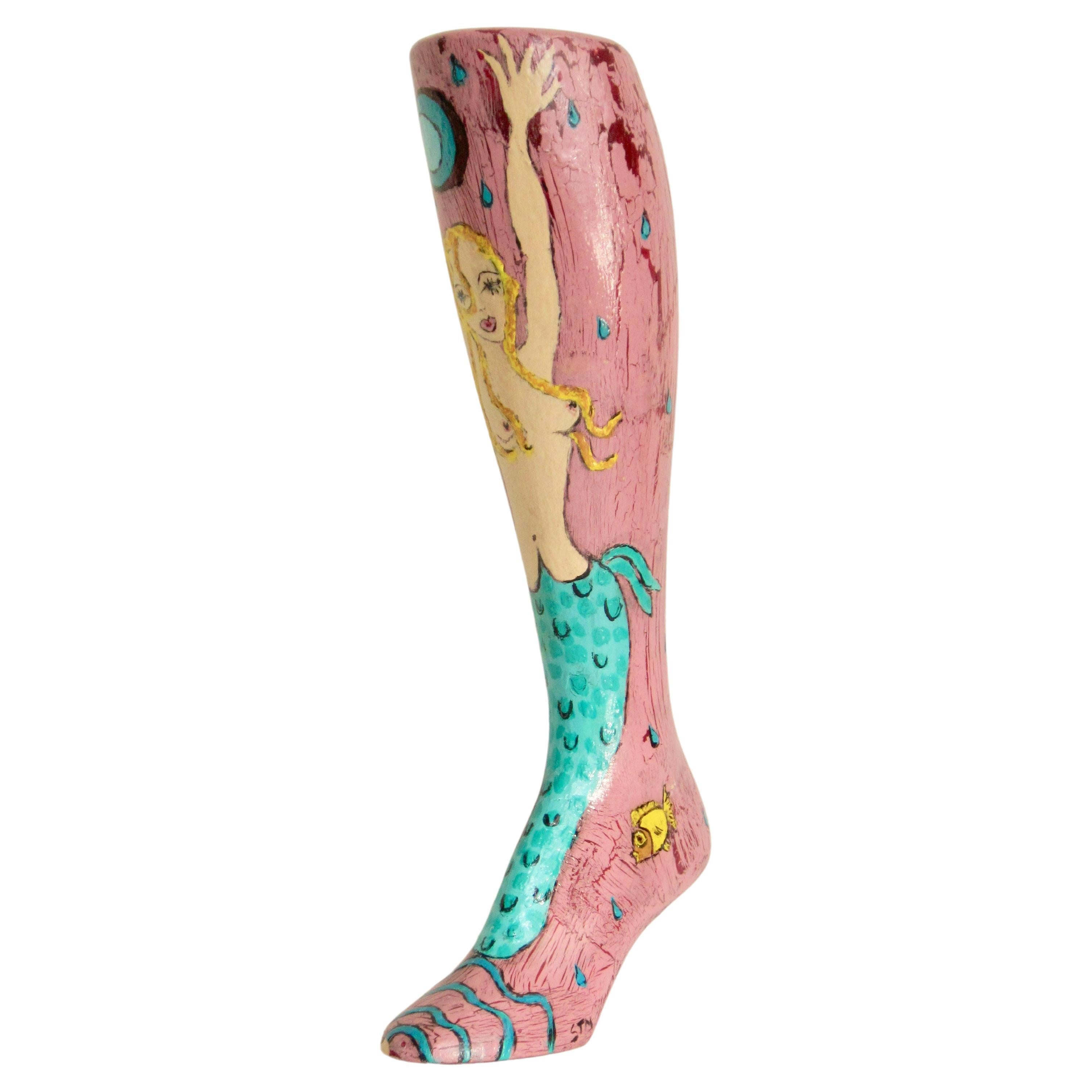 Hand Painted Folk Art Nude Mermaid Mannequin Leg