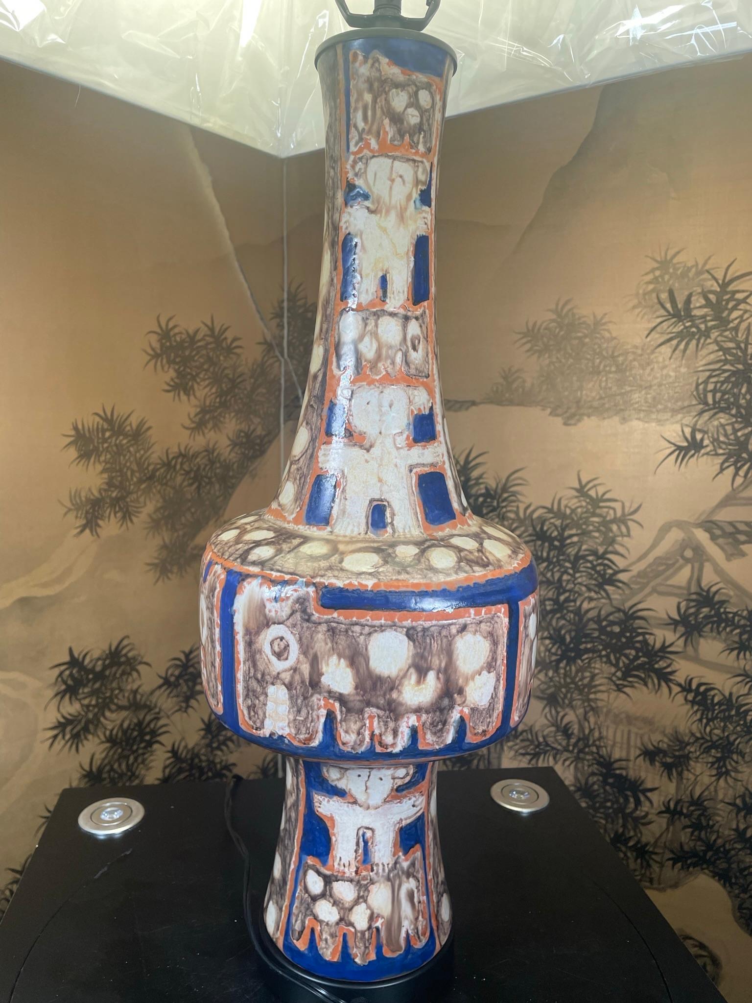 Hand Painted Folk Art Table Lamp, Eva Fritz-Lindner Masterwork , One of a Kind For Sale 3