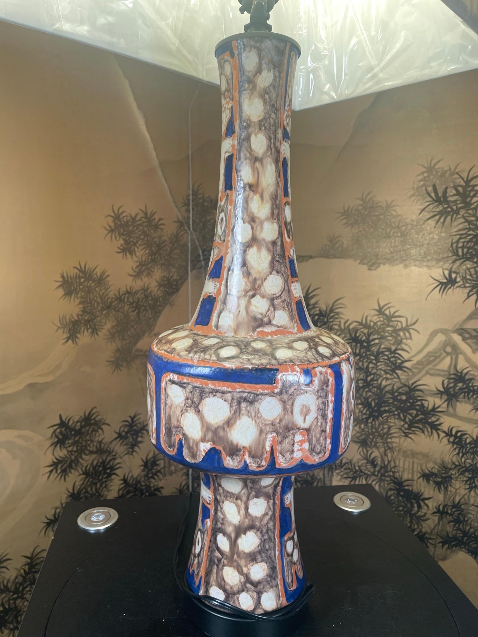 Hand Painted Folk Art Table Lamp, Eva Fritz-Lindner Masterwork , One of a Kind For Sale 7