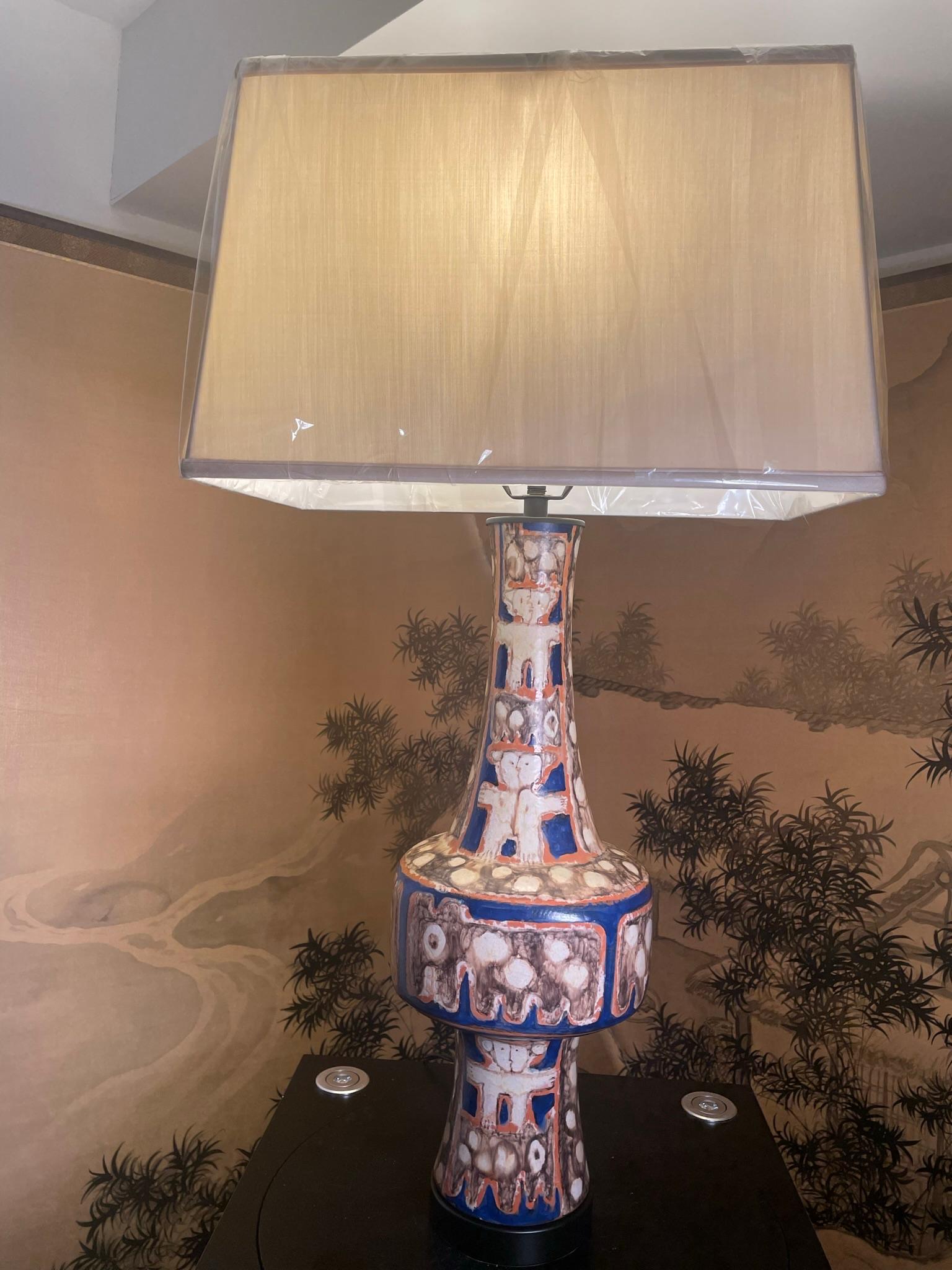 German Hand Painted Folk Art Table Lamp, Eva Fritz-Lindner Masterwork , One of a Kind For Sale