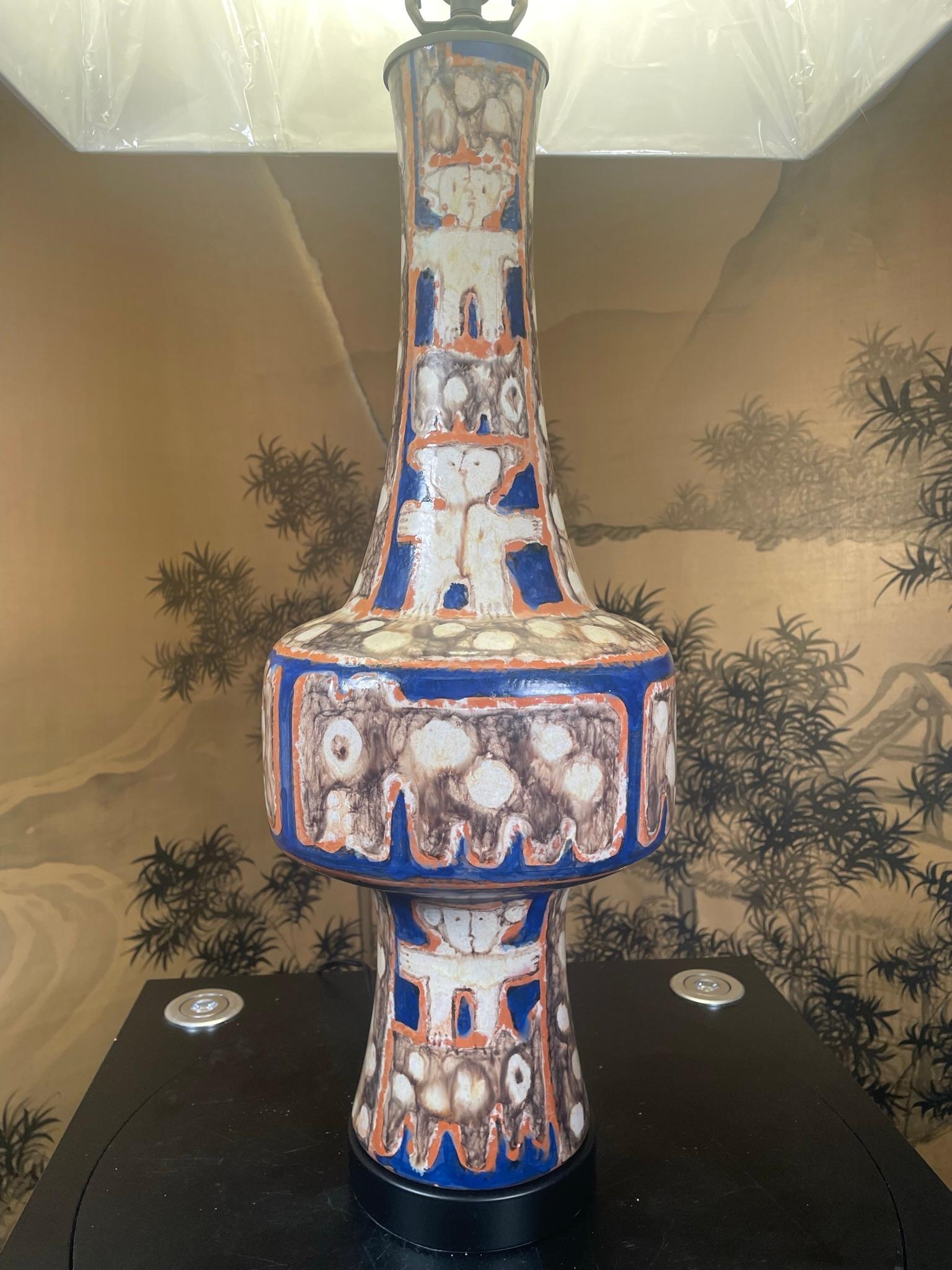 Allemand Lampe de table artisanale peinte à la main, chef-d'œuvre d'Eva Fritz-Lindner, unique en son genre en vente