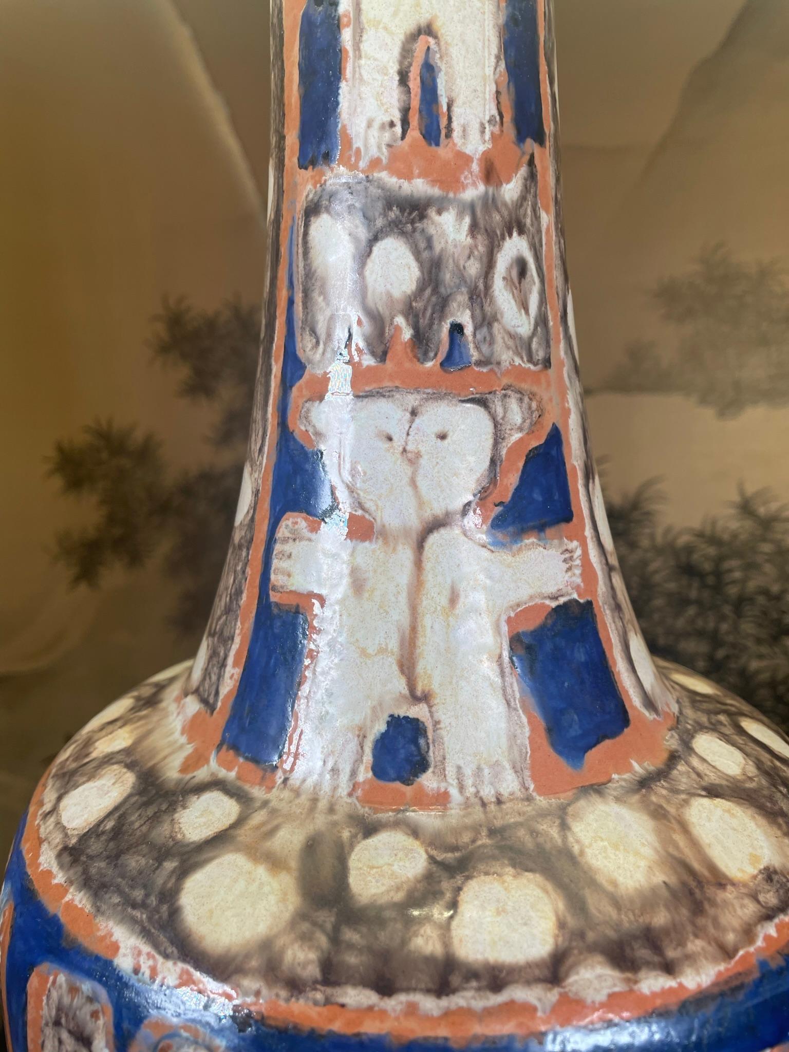 20ième siècle Lampe de table artisanale peinte à la main, chef-d'œuvre d'Eva Fritz-Lindner, unique en son genre en vente