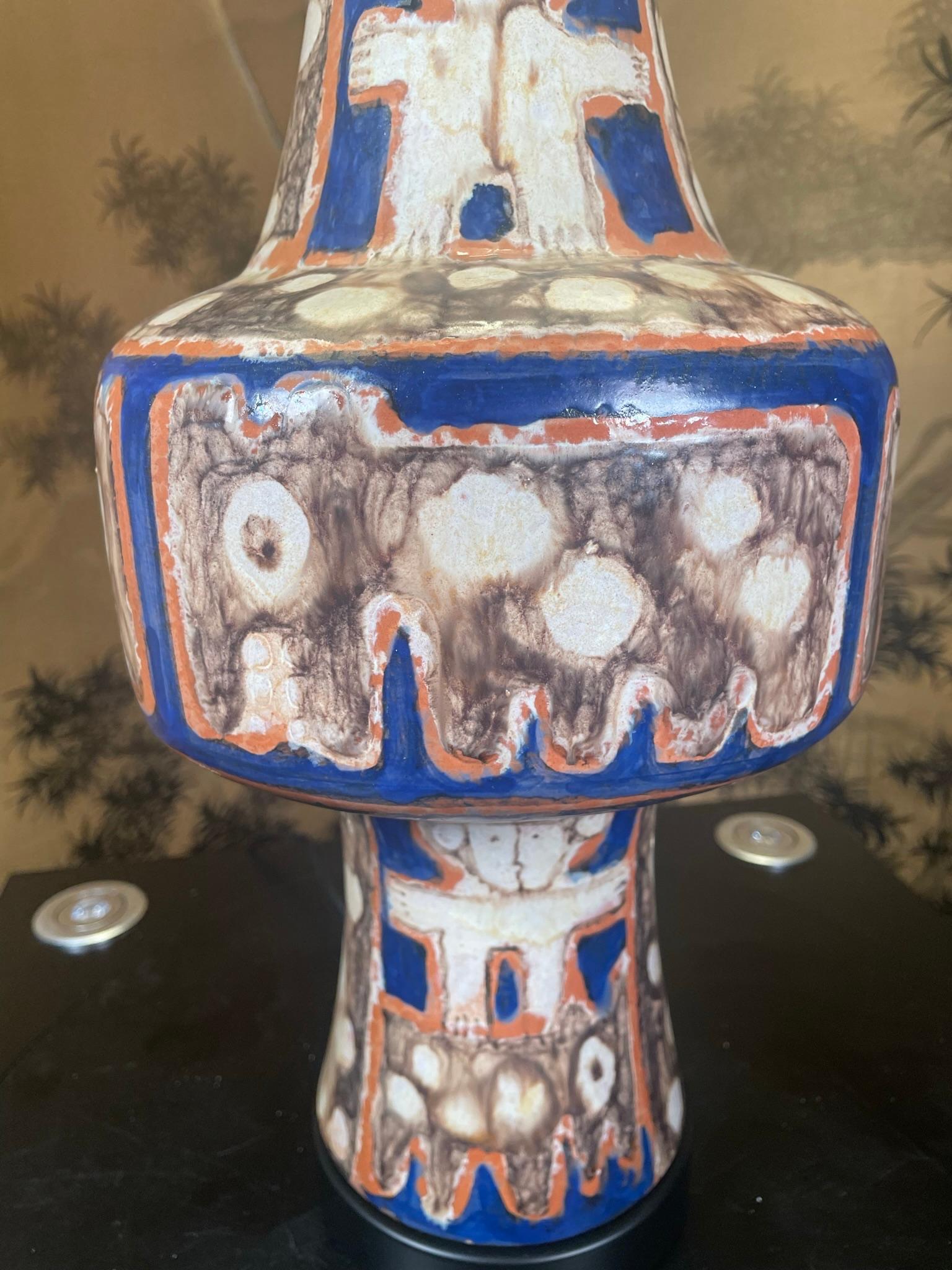 Hand Painted Folk Art Table Lamp, Eva Fritz-Lindner Masterwork , One of a Kind For Sale 1