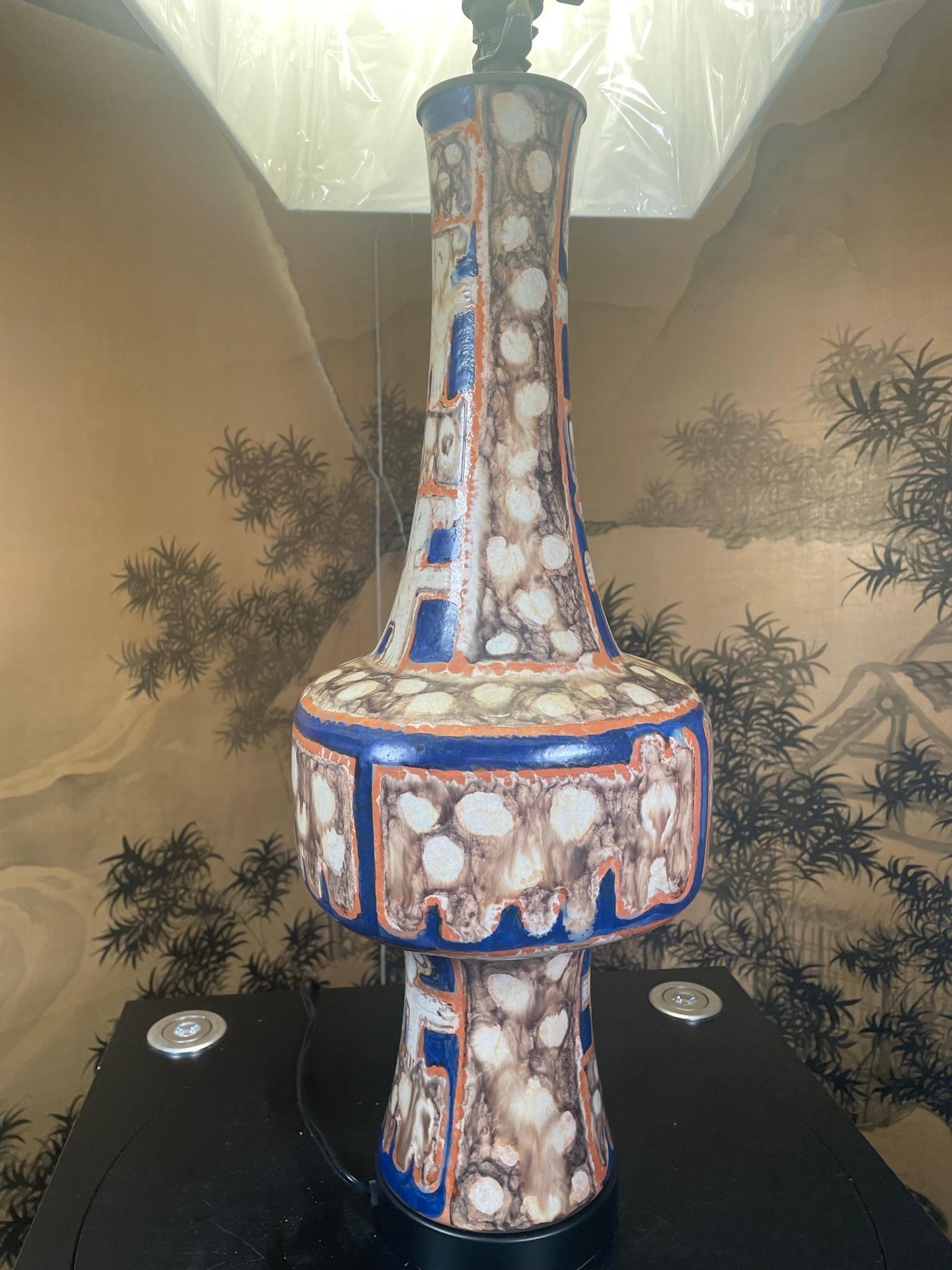 Hand Painted Folk Art Table Lamp, Eva Fritz-Lindner Masterwork , One of a Kind For Sale 2