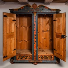 Hand-painted Folk Art Wardrobe Cabinet, South German, dated 1860