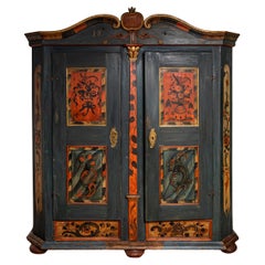 Hand-painted Folk Art Wardrobe Cabinet, South German, dated 1860