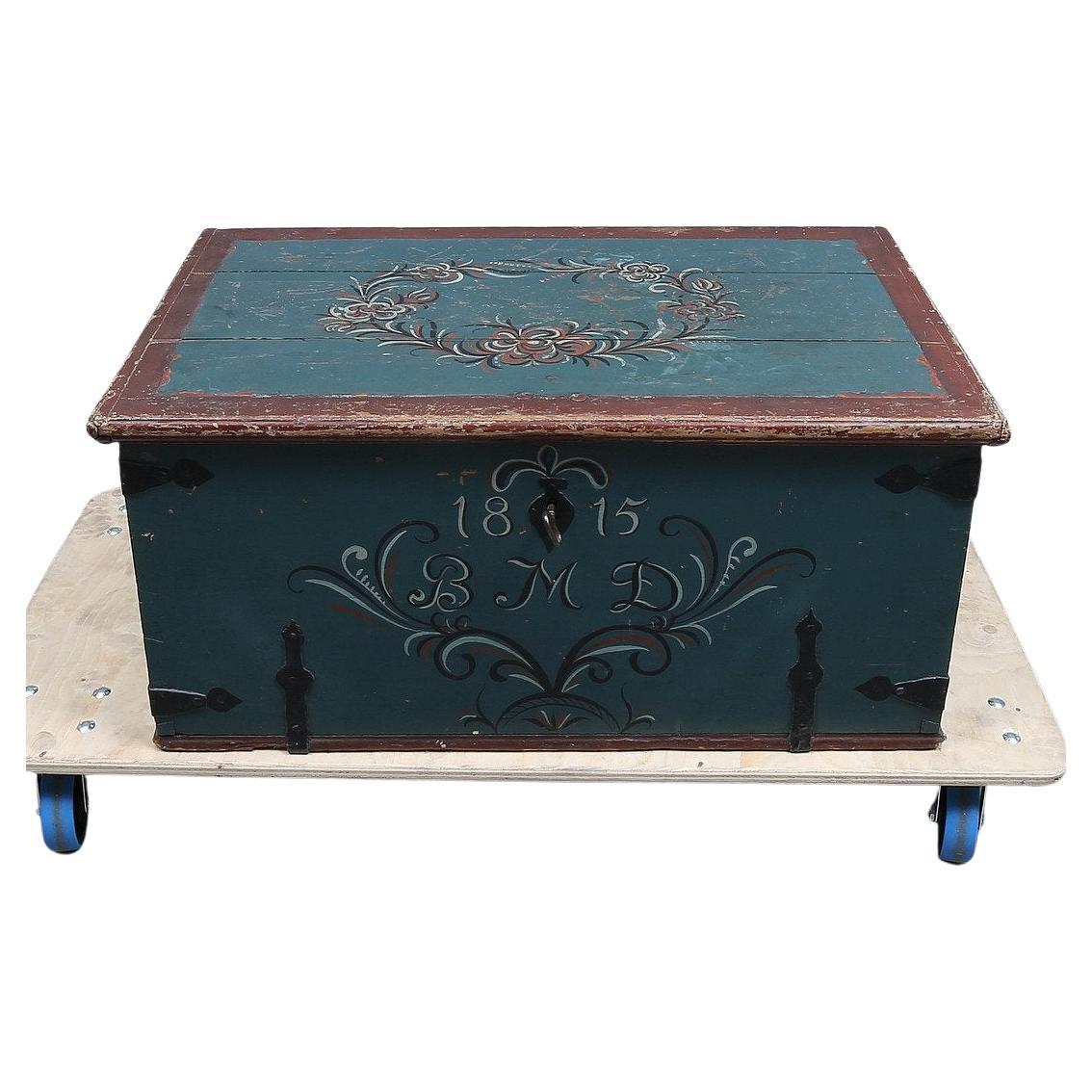Hand-Painted Folklore Trunk, ca. 1815 For Sale