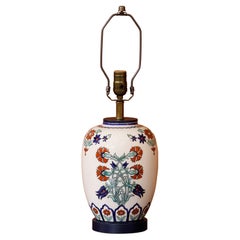 Hand-Painted Table Lamp with Geometric Floral Motif