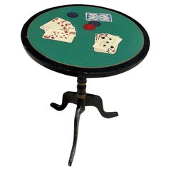 Used Hand Painted Folky Playing Cards Poker Chips Occasional/Side Table Candle Stand