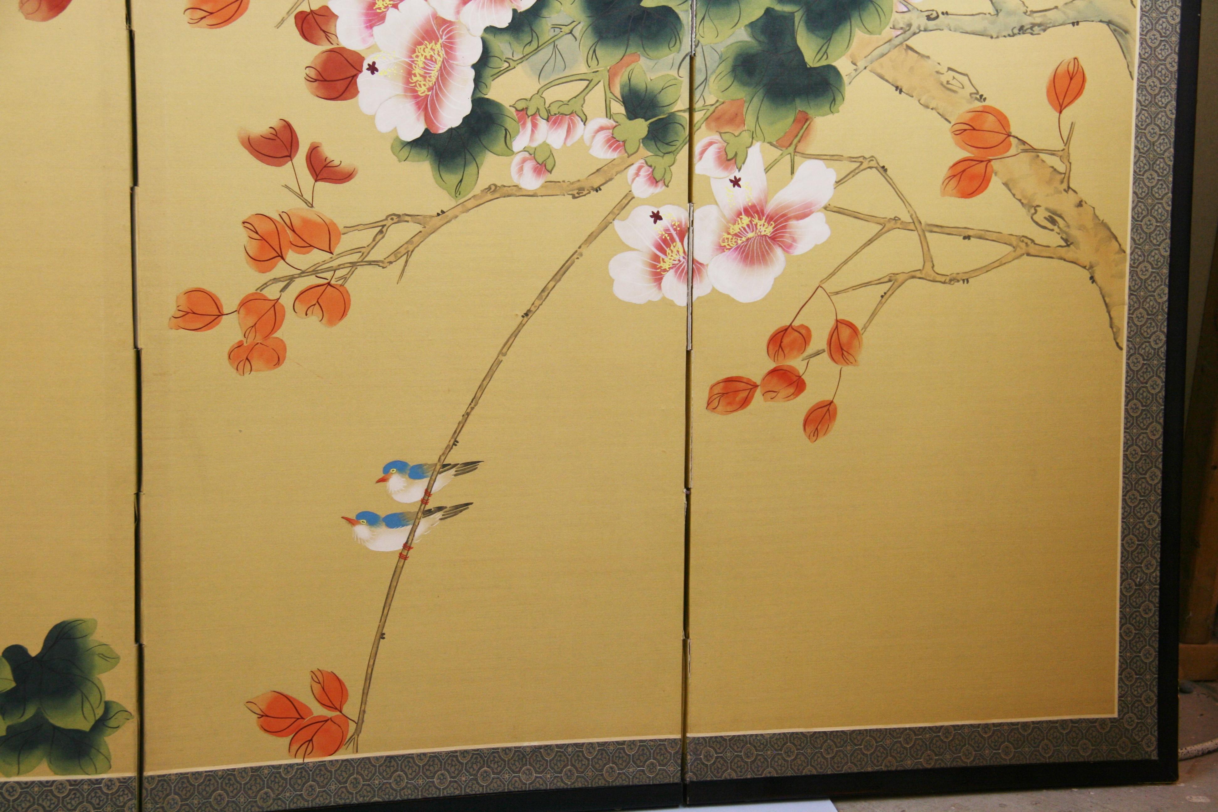 Hand Painted Four Panel Asian Screen 4