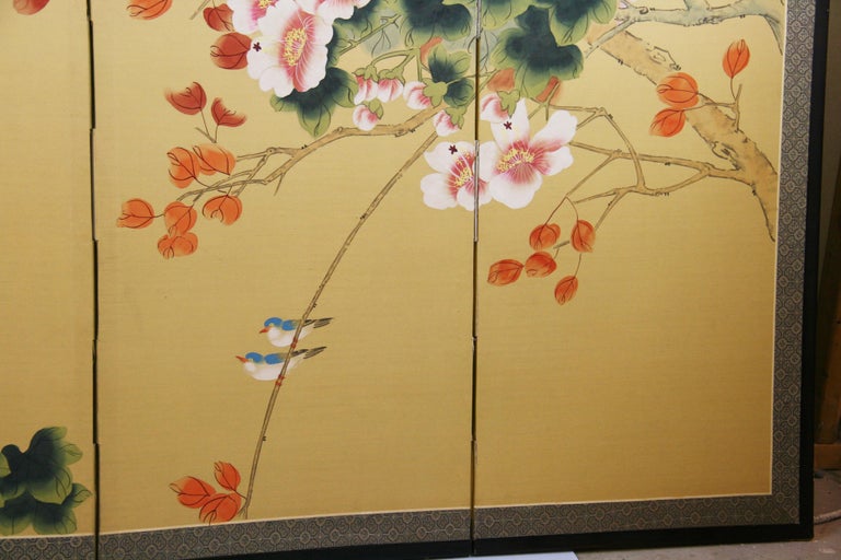 Hand Painted Four Panel Asian Screen For Sale 4