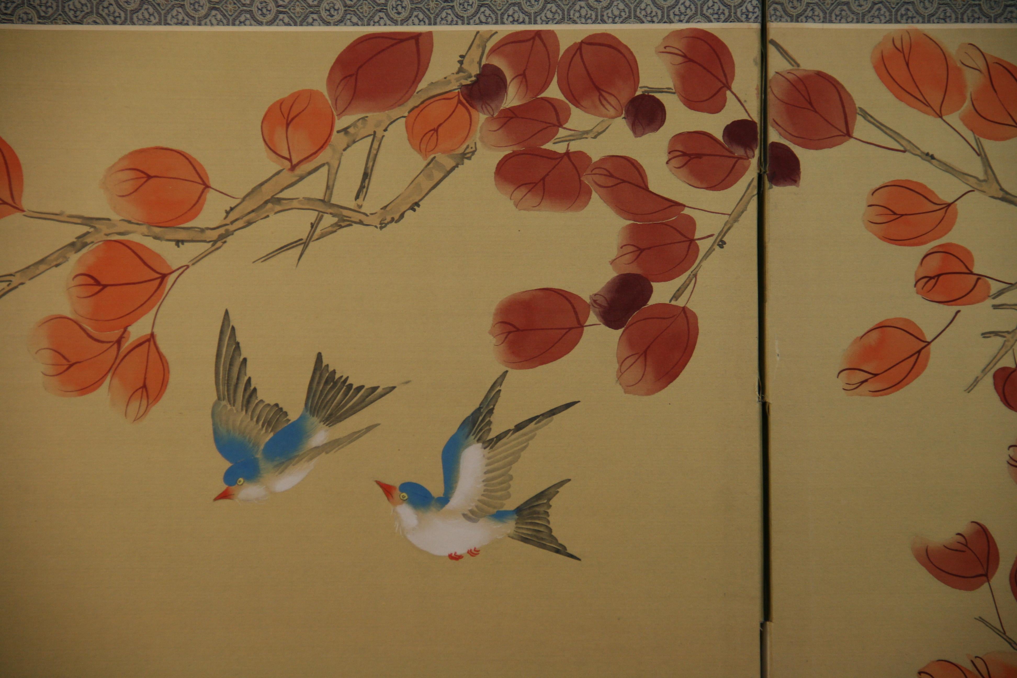 Hand Painted Four Panel Asian Screen 6