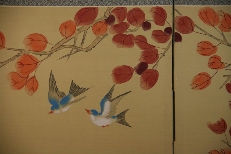 Hand Painted Four Panel Asian Screen For Sale 6