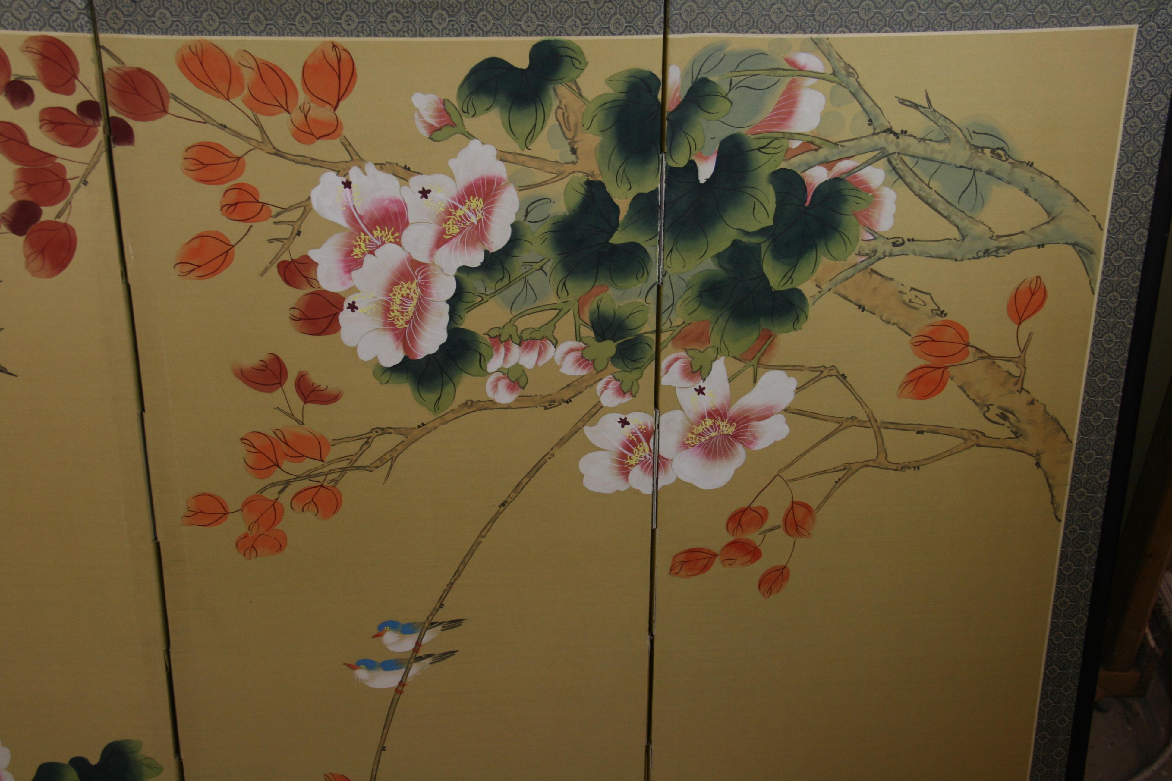 Hand Painted Four Panel Asian Screen 7