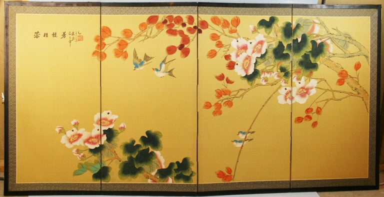 Hand painted 4 panel screen.