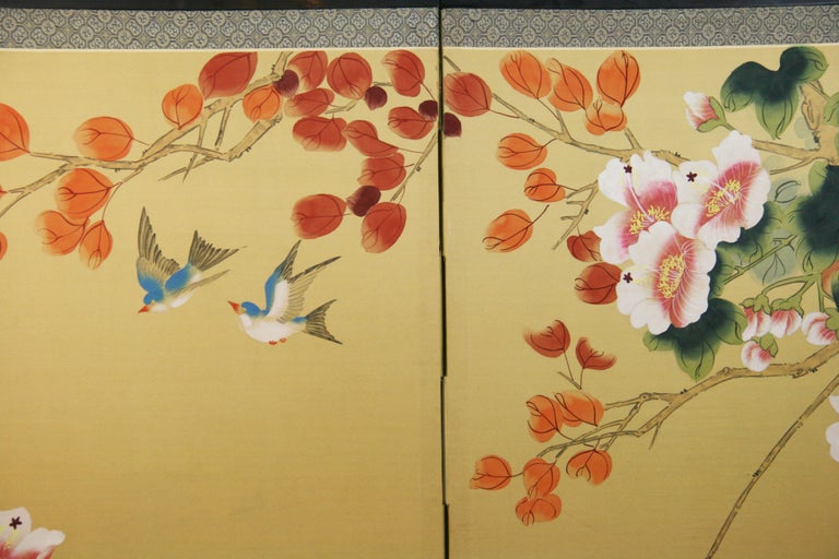 Hand Painted Four Panel Asian Screen In Good Condition For Sale In Douglas Manor, NY