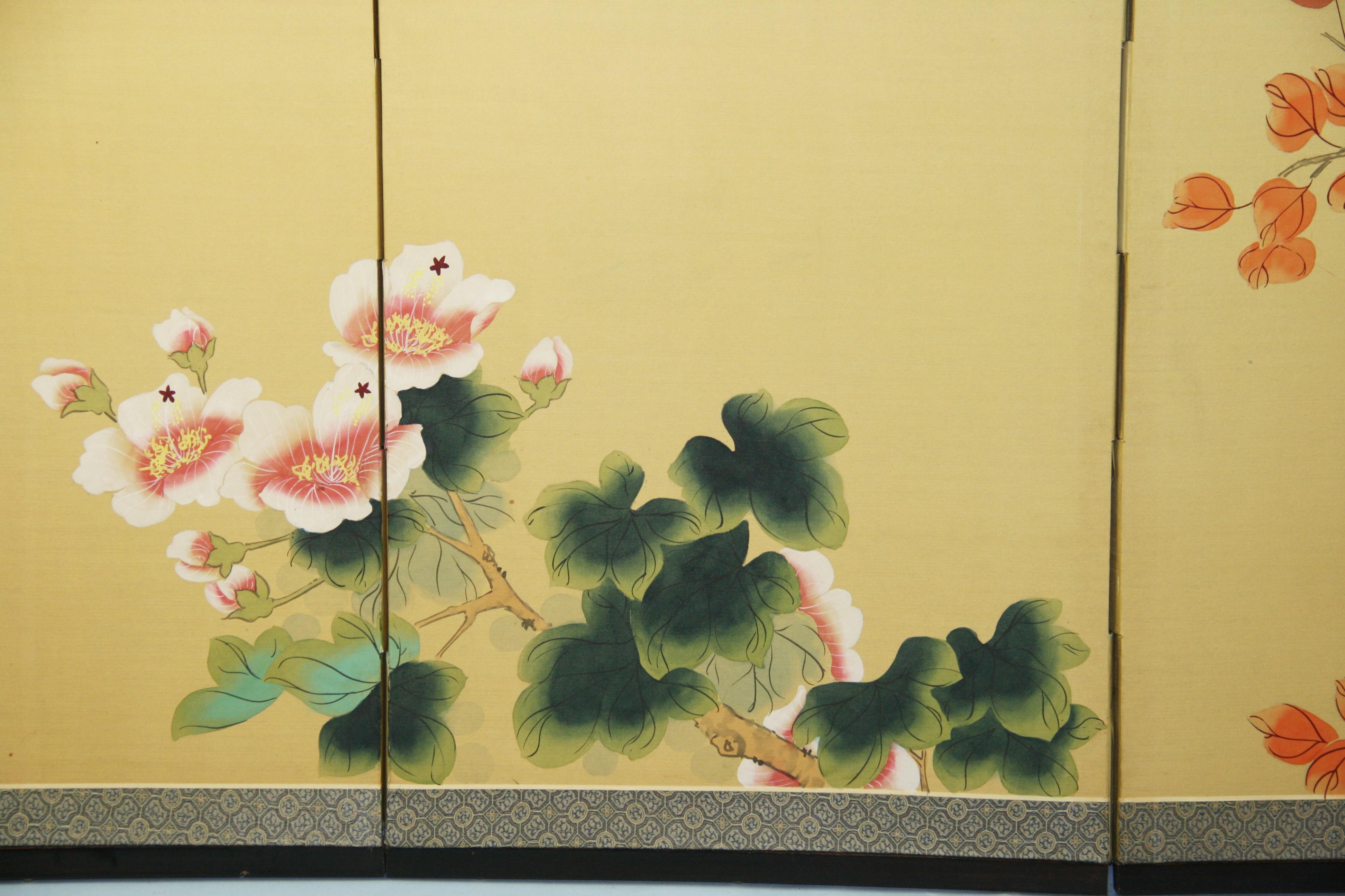 Hand Painted Four Panel Asian Screen 2