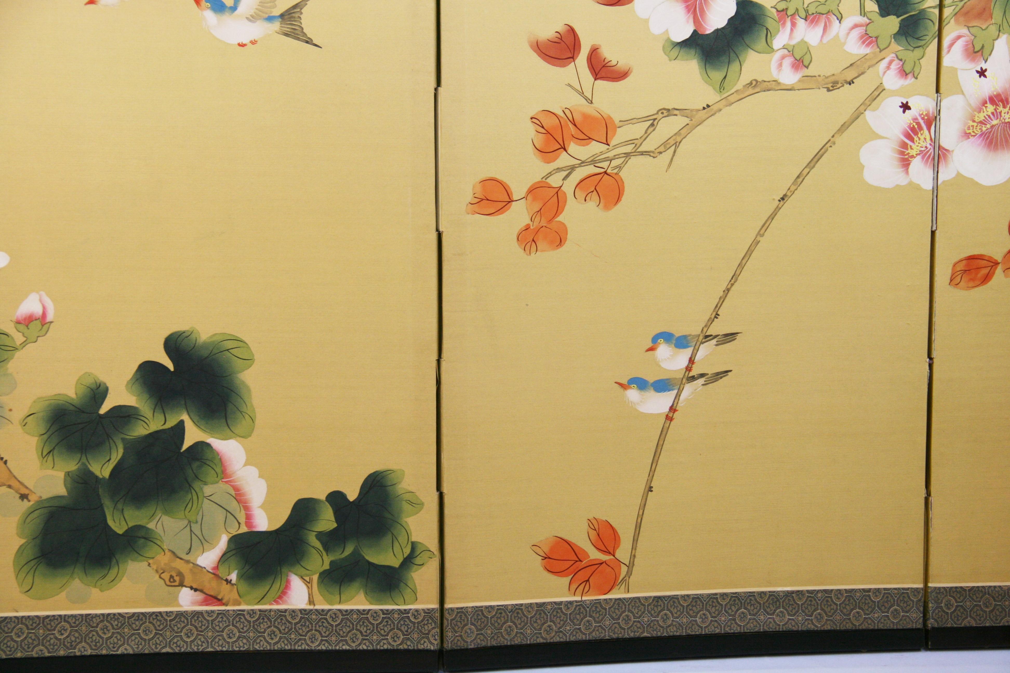 Hand Painted Four Panel Asian Screen 3