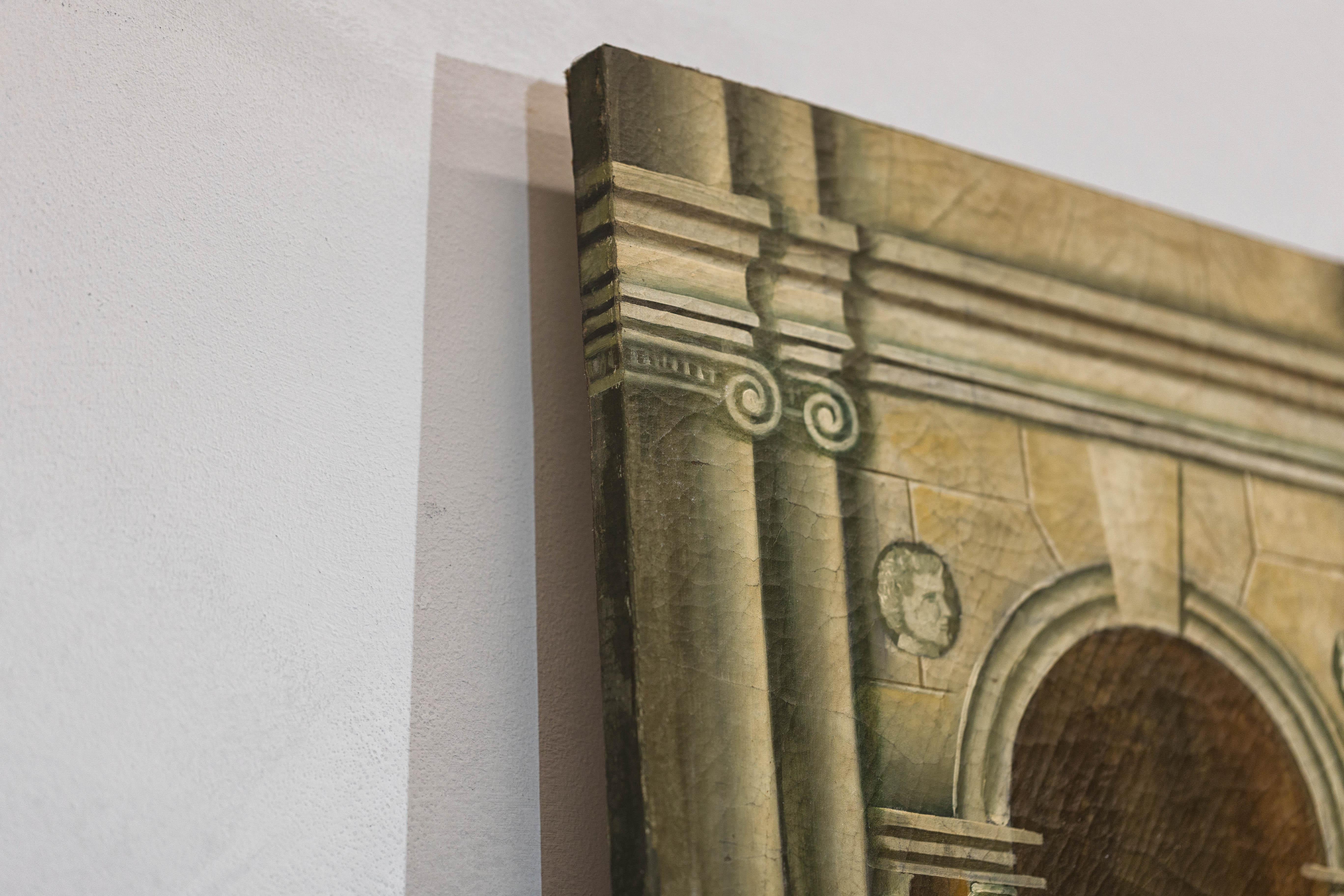 Hand-Painted Four-Panel Screen with Palladian Arch Motif in Tempera on Wood For Sale 9