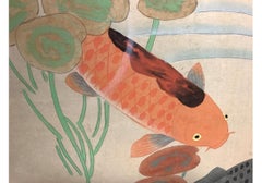 Hand-Painted Four Panel Table Top Koi Screen