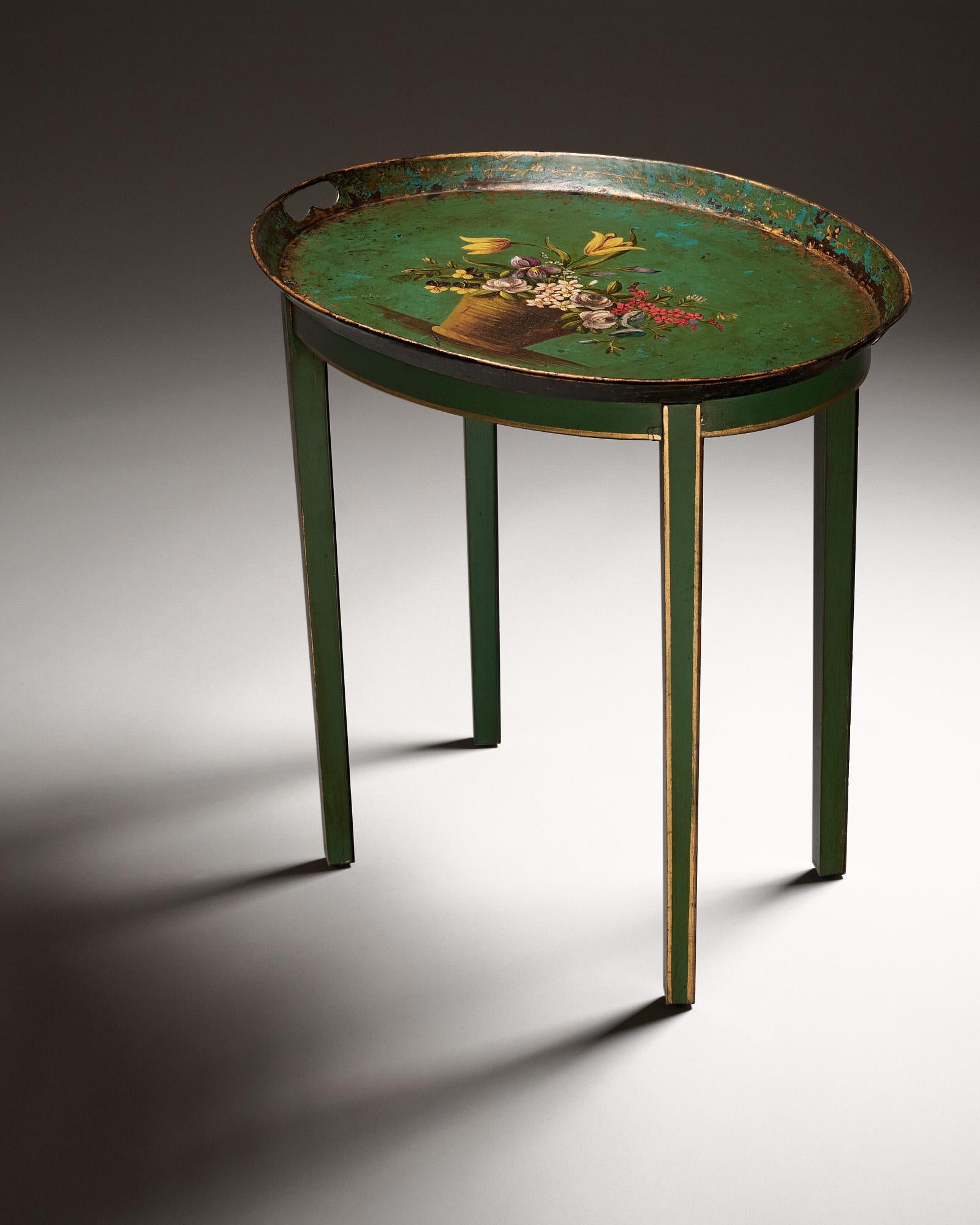 Hand-Painted French Antique Side Table For Sale 2
