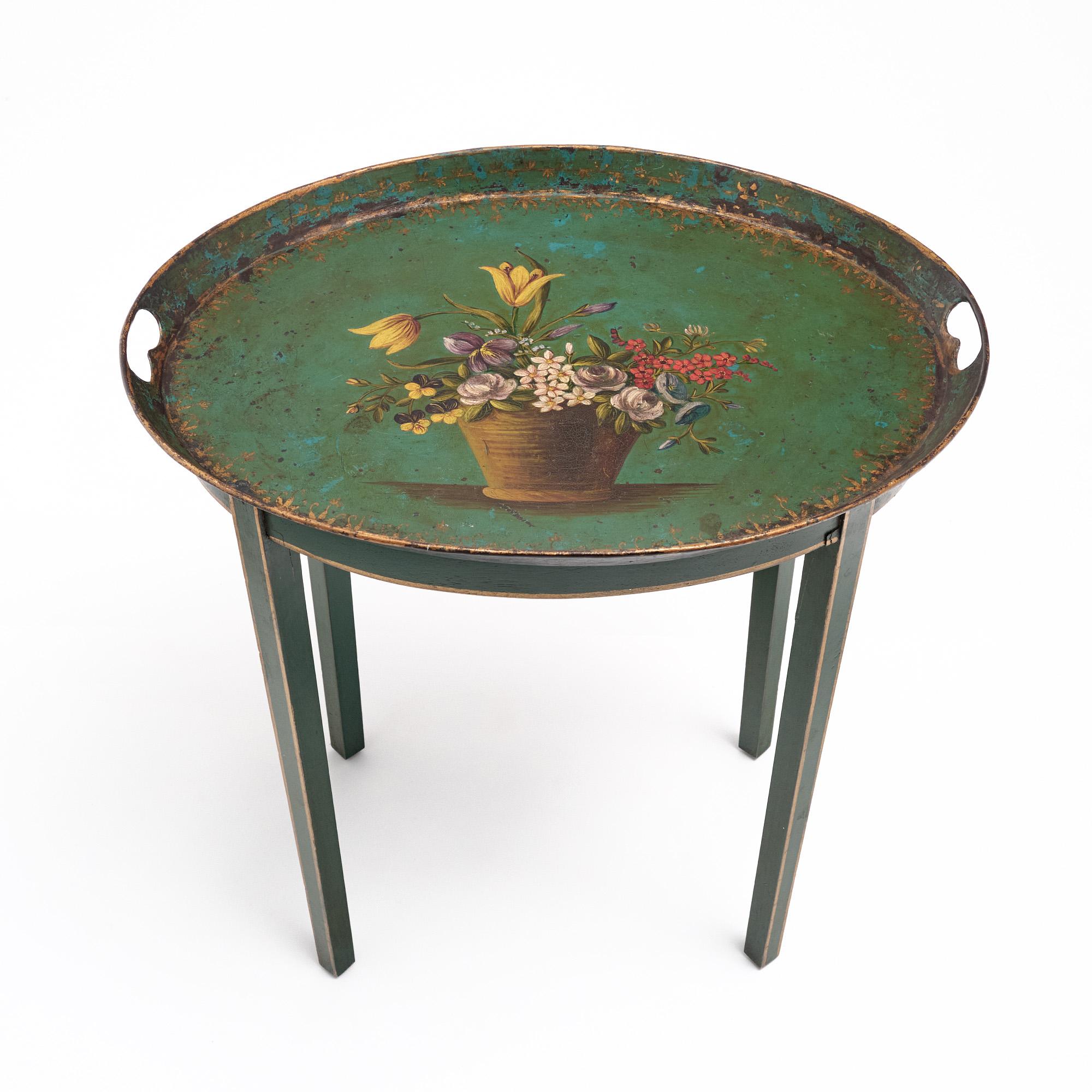 Hand-Painted French Antique Side Table For Sale 3