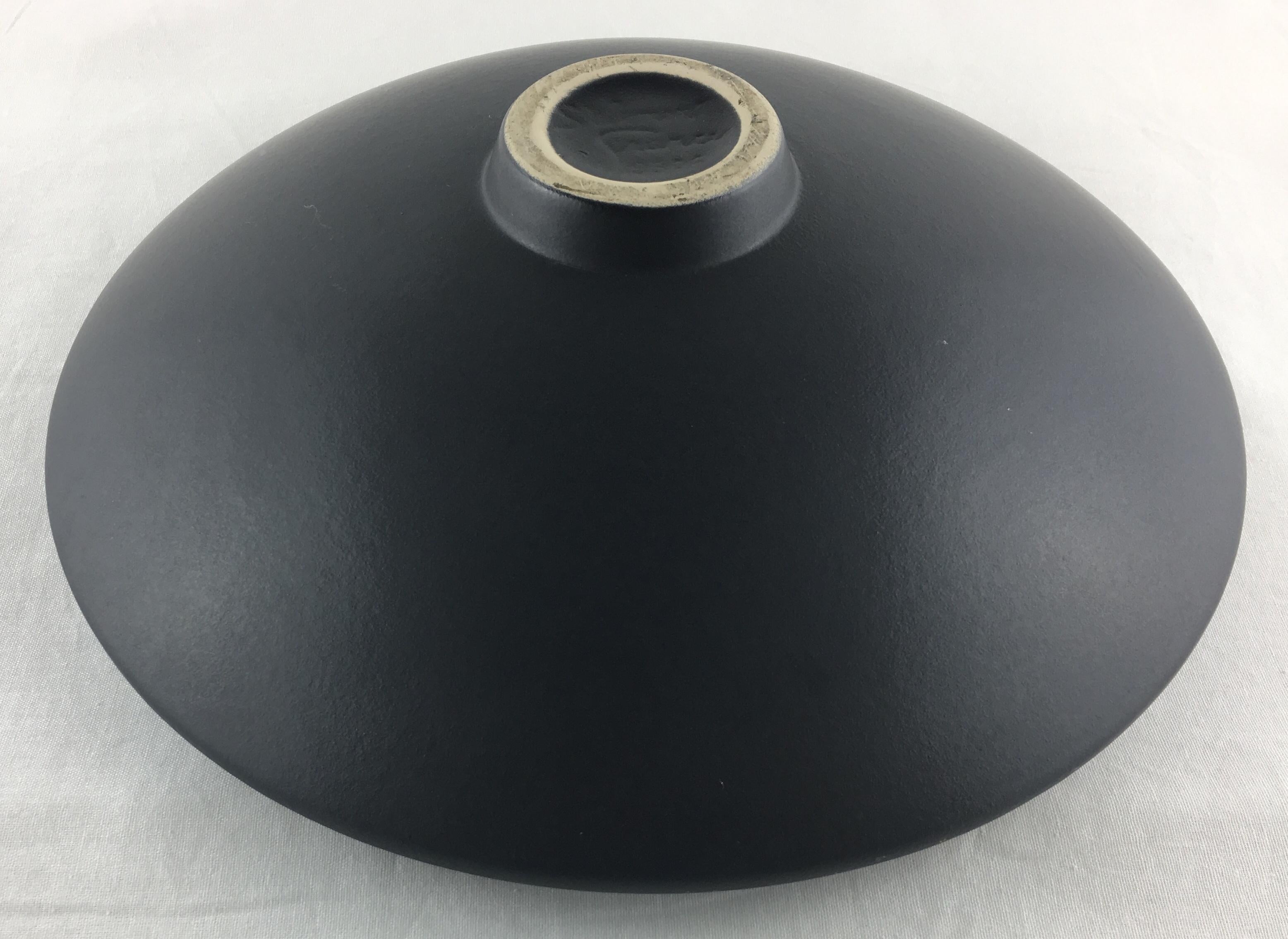 Hand-Crafted Unique Midcentury French Ceramic Black Matte Bowl Signed Saint Clement