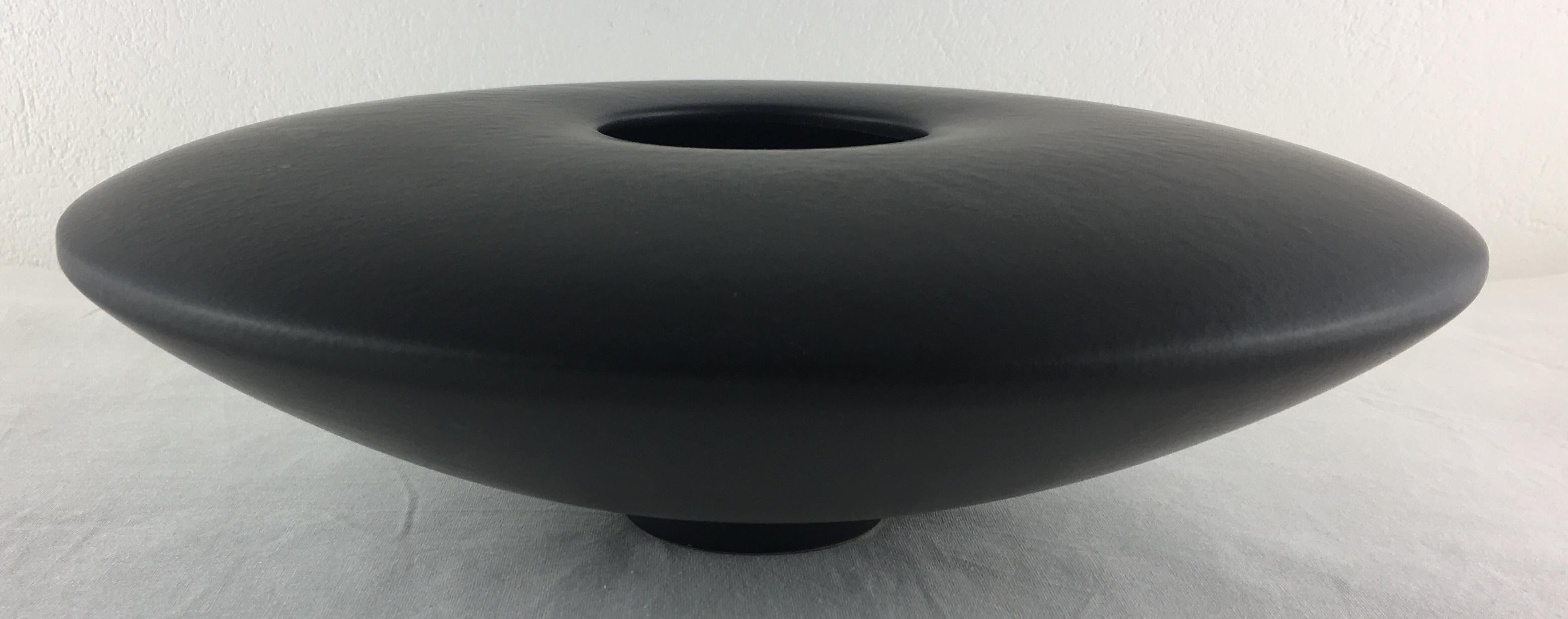 Unique Midcentury French Ceramic Black Matte Bowl Signed Saint Clement In Good Condition In Miami, FL