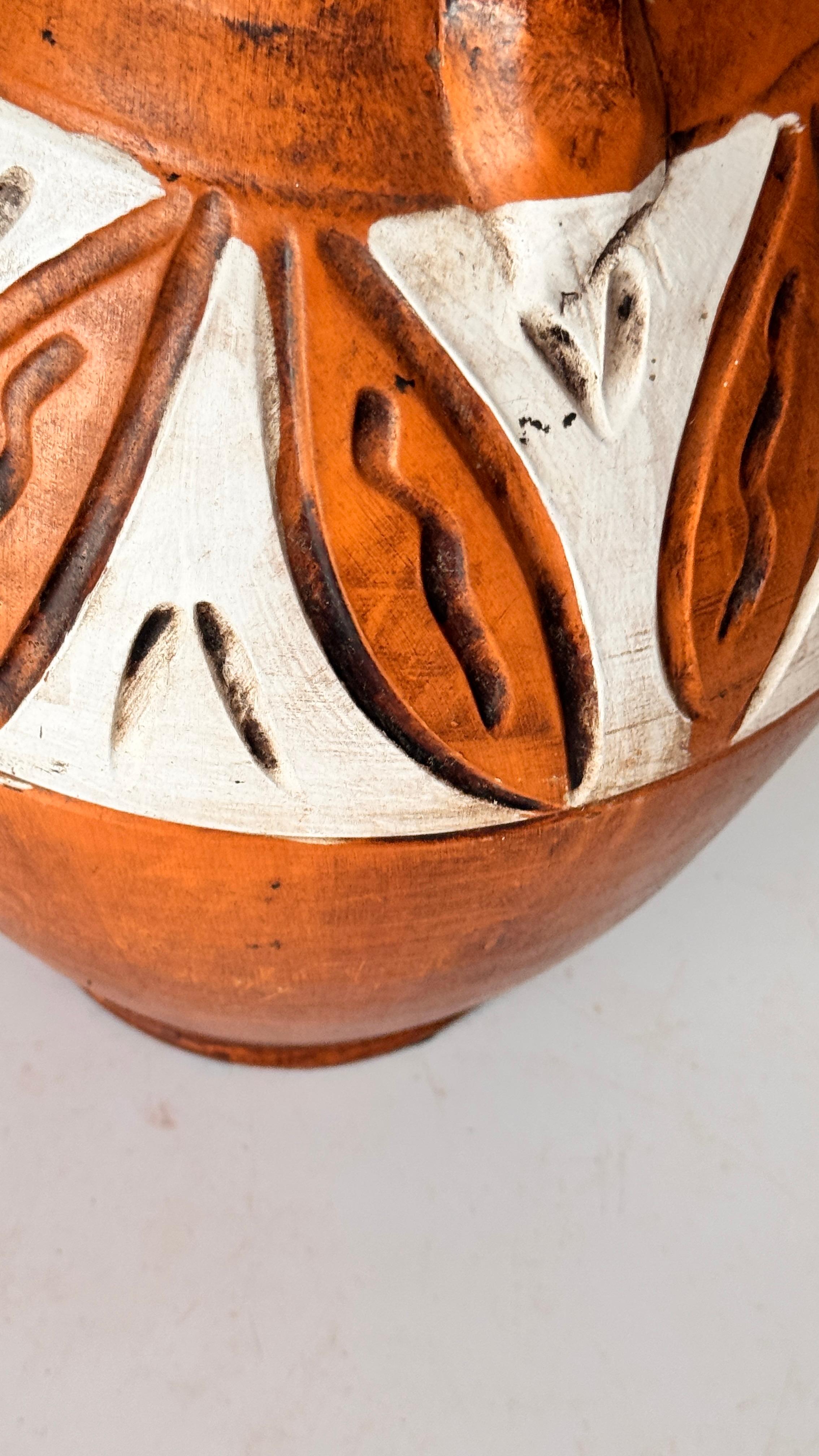 Hand-Painted French Ceramic Jug – Tribal Geometric Motifs – 20th Century For Sale 1
