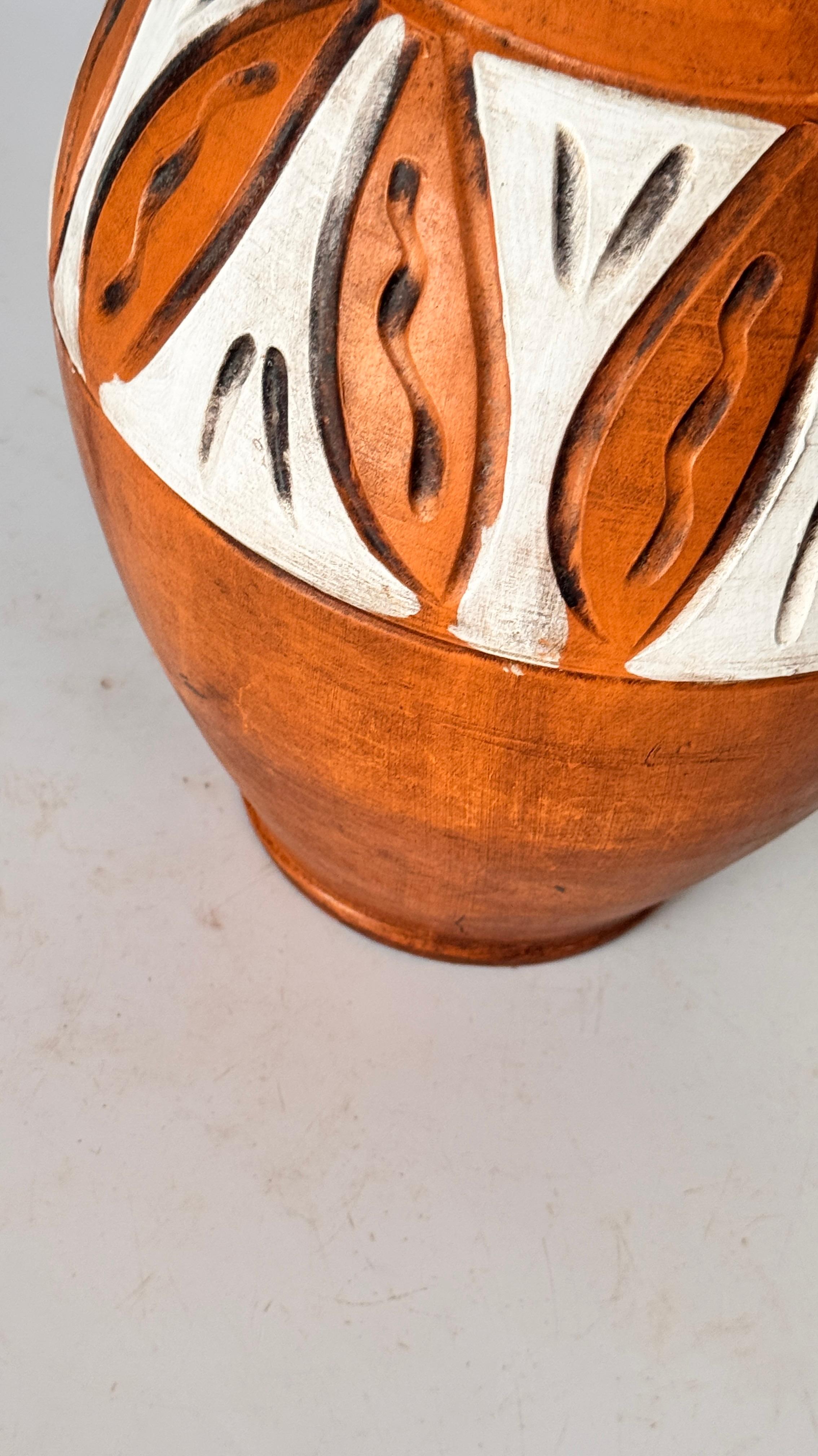 Hand-Painted French Ceramic Jug – Tribal Geometric Motifs – 20th Century For Sale 5
