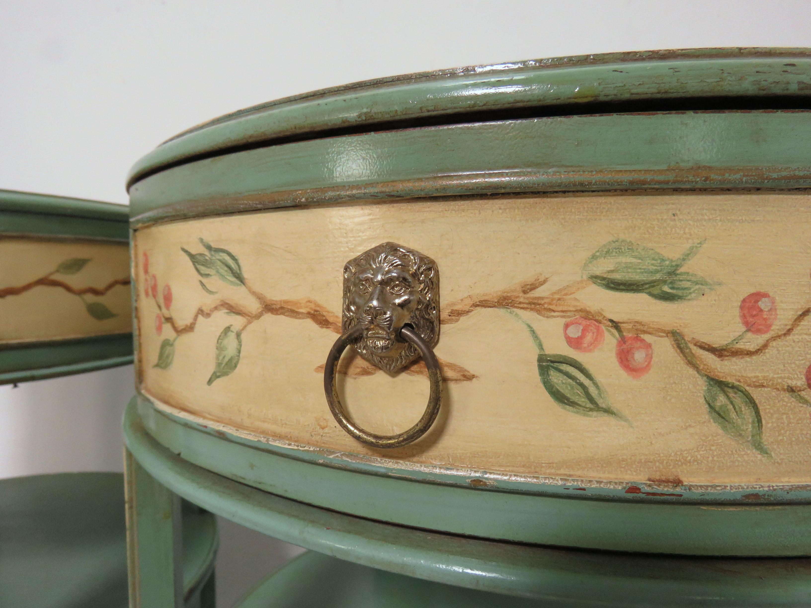 French Provincial Hand Painted French Country Drum Side Tables