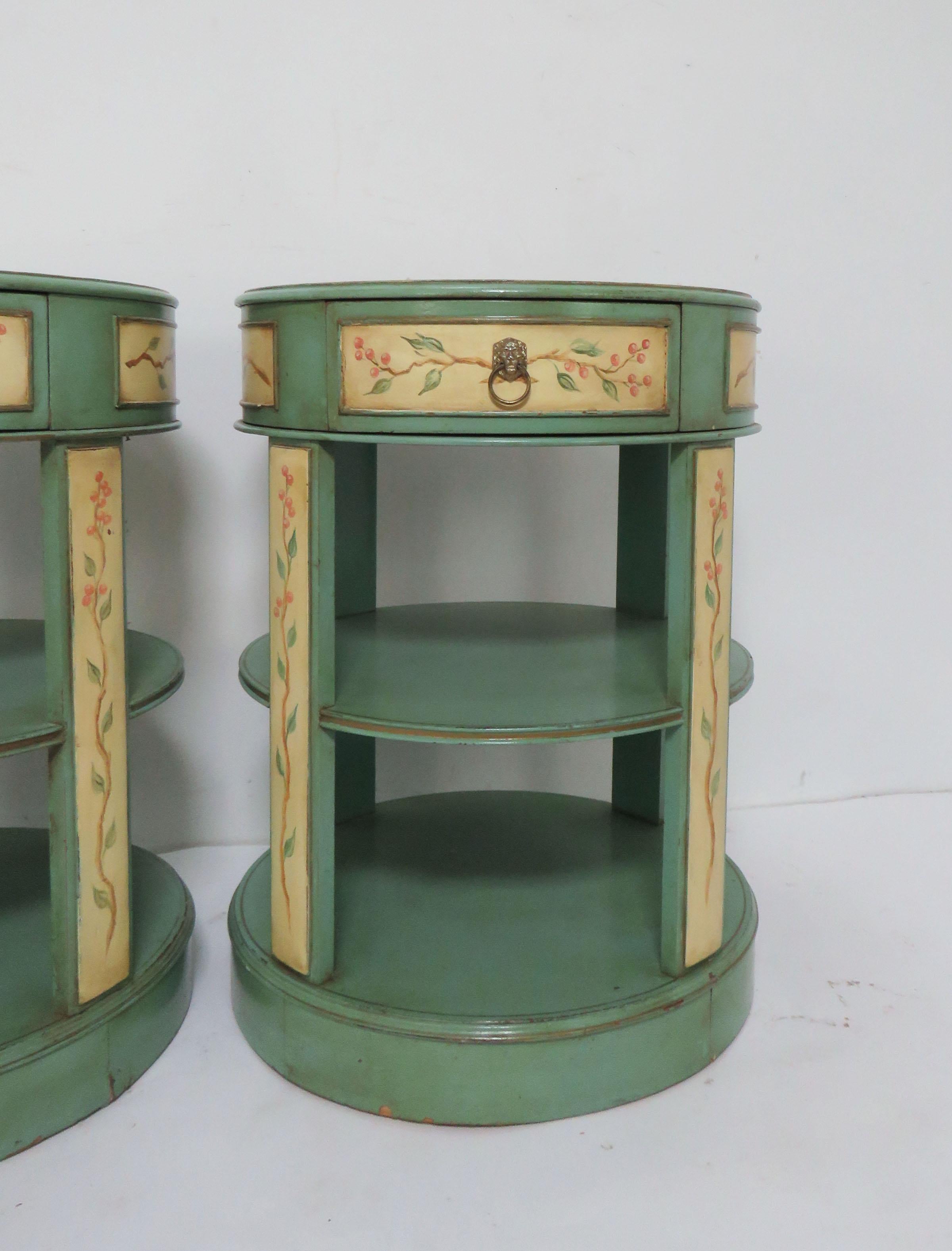 Hand Painted French Country Drum Side Tables 1