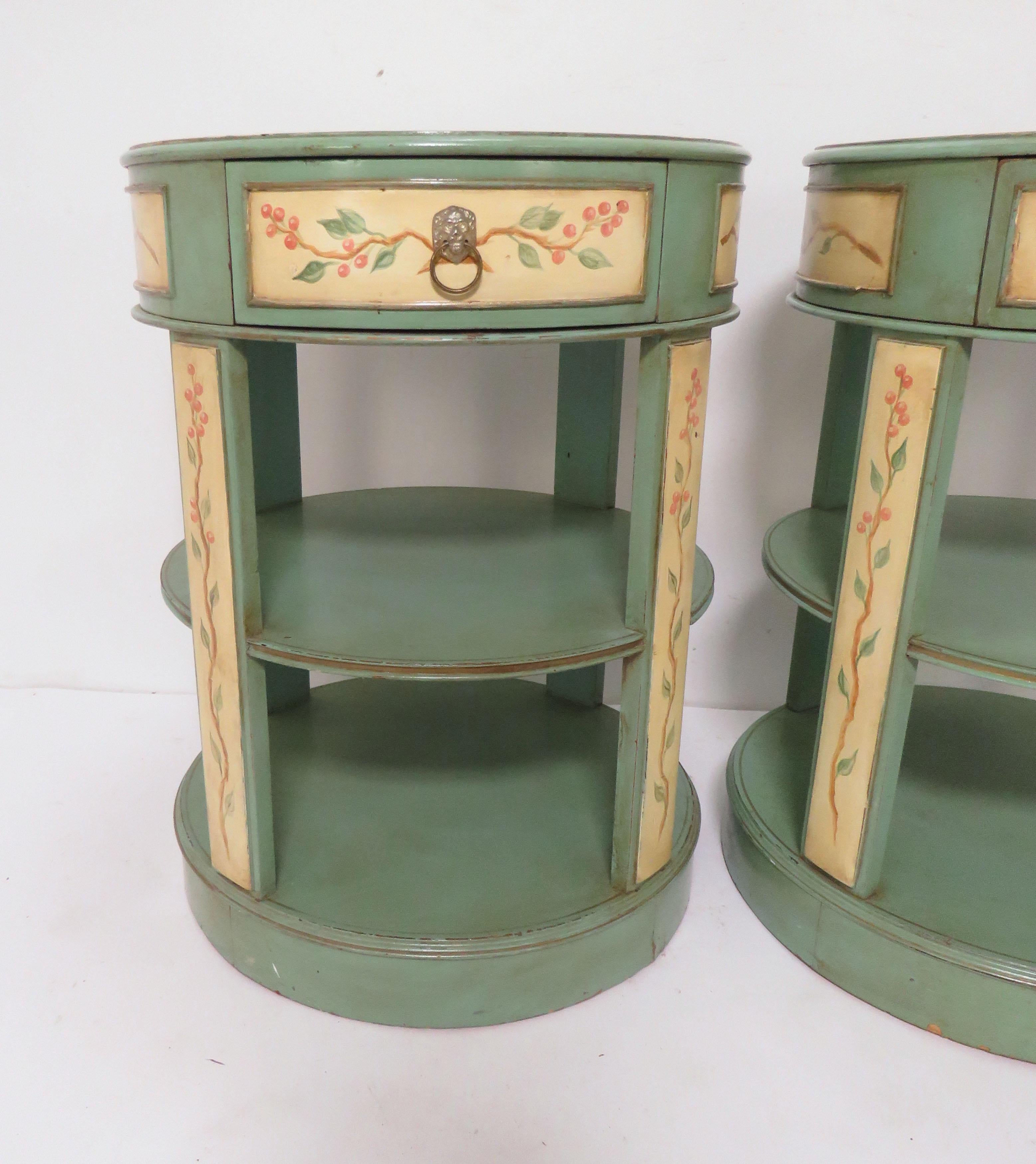 Hand Painted French Country Drum Side Tables 2