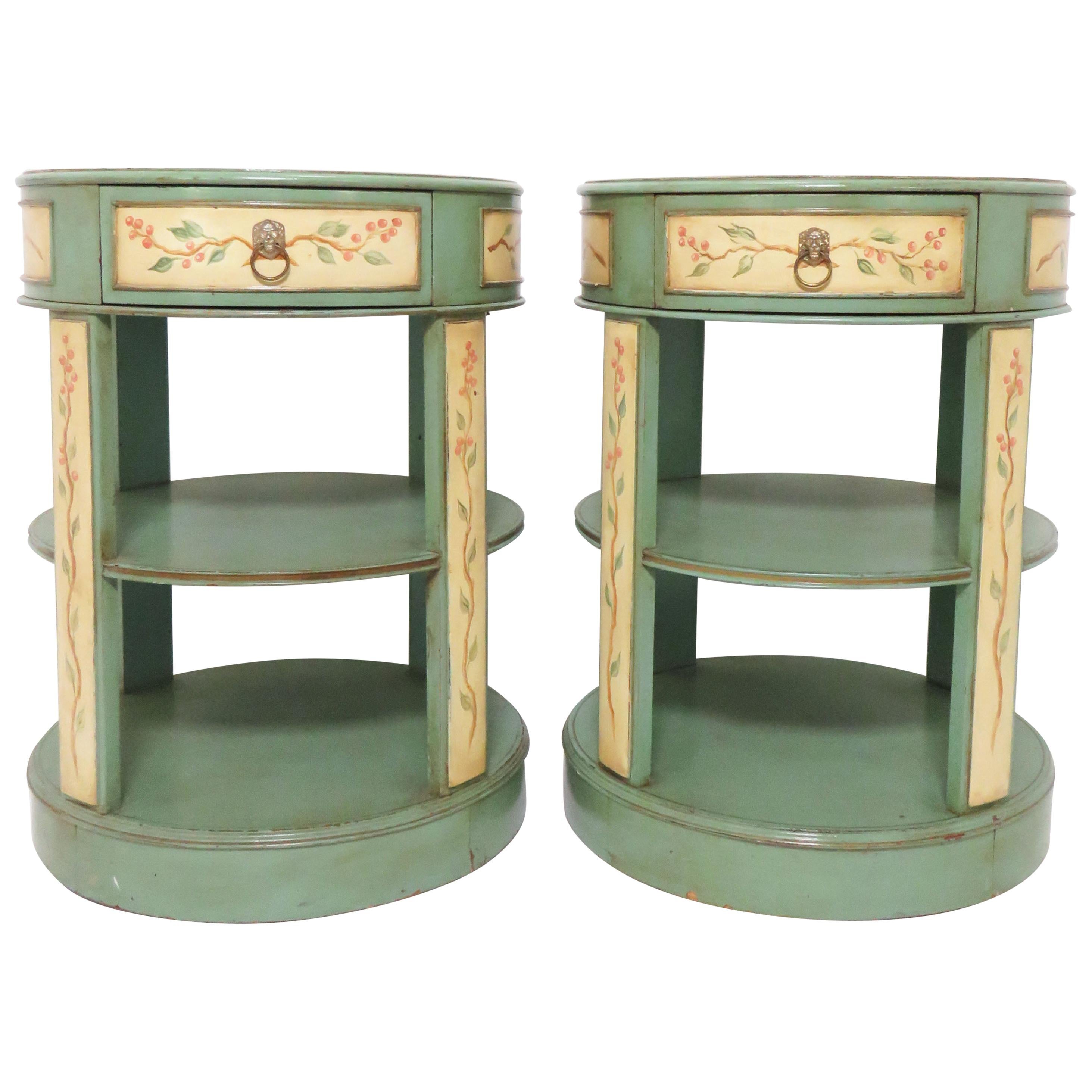 Hand Painted French Country Drum Side Tables