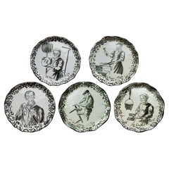 Hand-Painted French Country Plates Celebrating Rural Crafts in Black and Grey