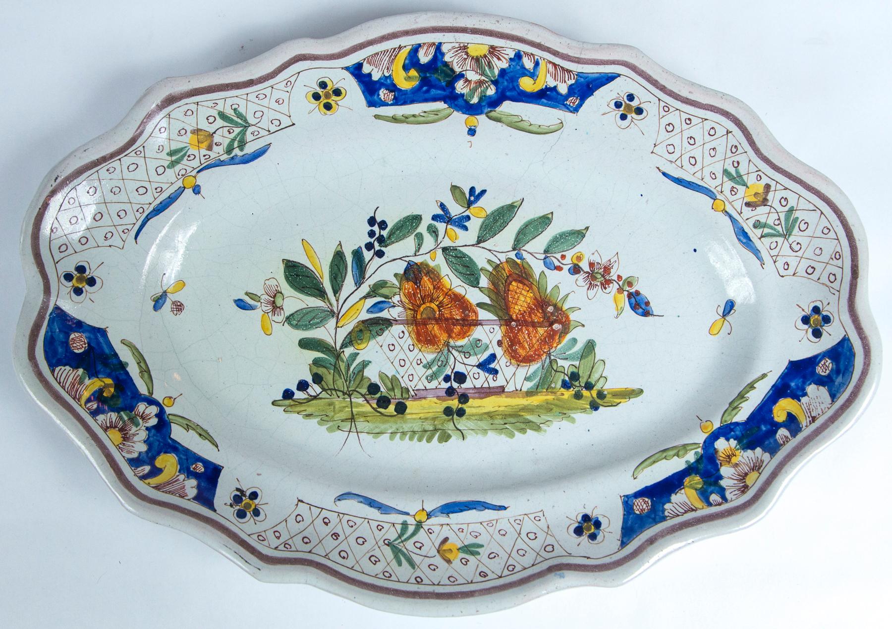 Hand-Painted Hand Painted French Faience Platter, Early 19th Century