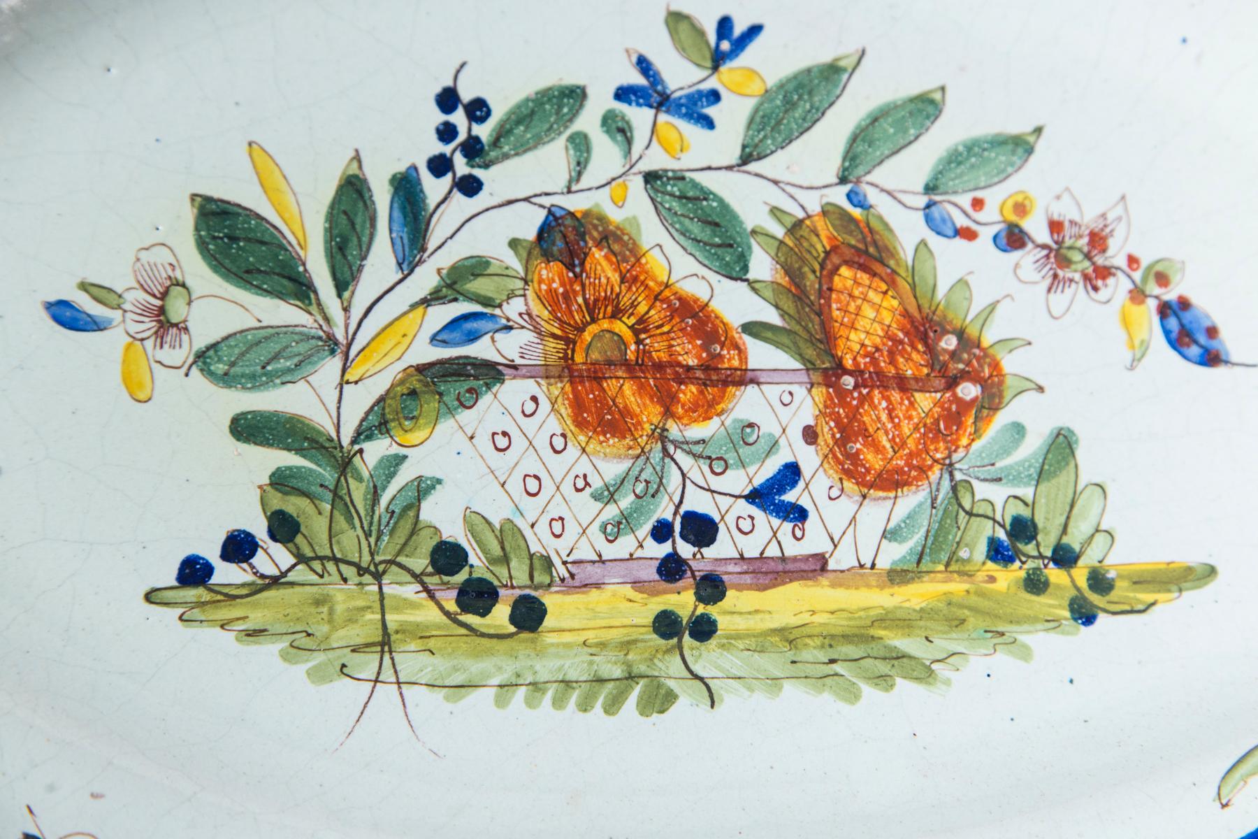 Ceramic Hand Painted French Faience Platter, Early 19th Century