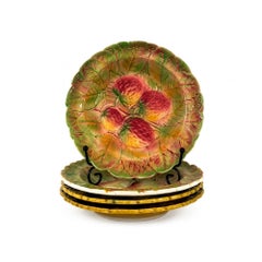 Hand-Painted French Majolica Fruit Plates Set by Sarreguemines, 1890