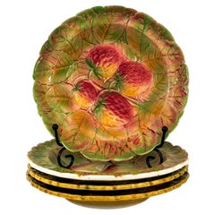 Hand-Painted French Majolica Fruit Plates Set by Sarreguemines, 1890